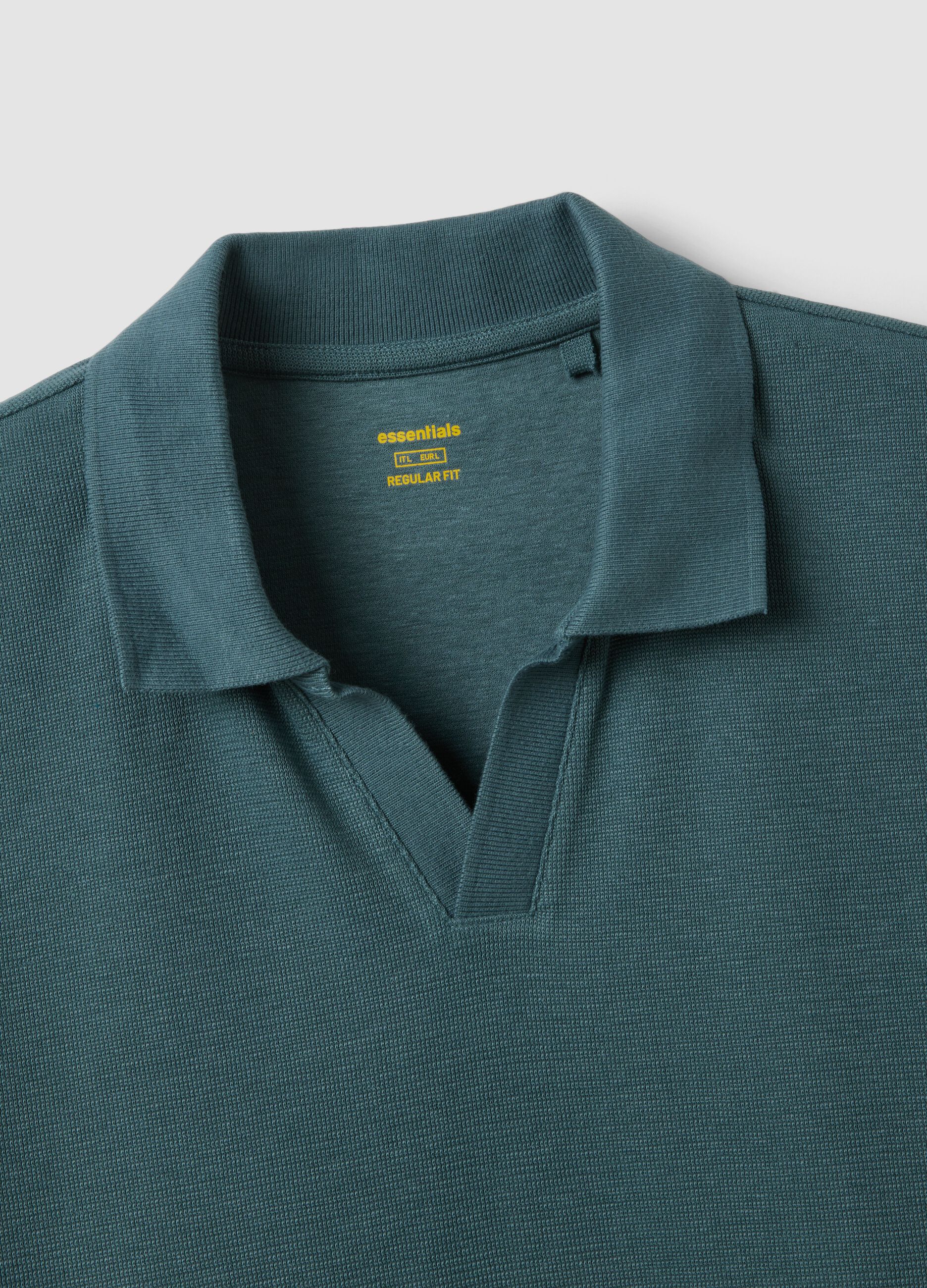 Green stretch cotton short-sleeve polo