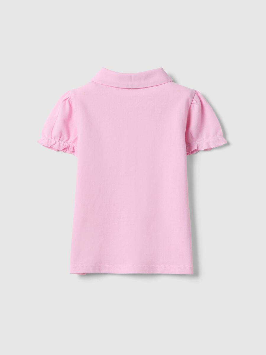 Polo in puro cotone rosa da bimba regular fit con maniche arricciate_1