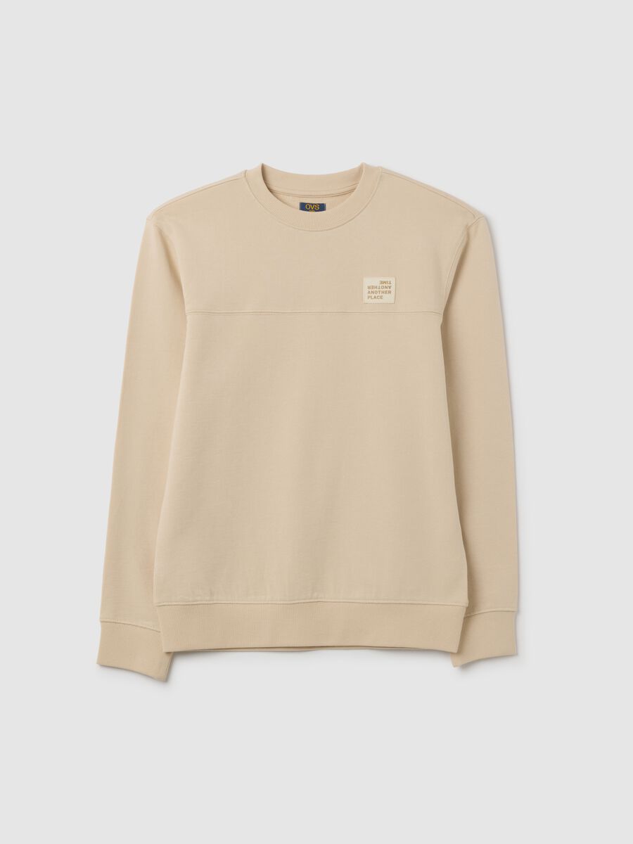 Boys' beige pure cotton sweatshirt with relaxed fit_3
