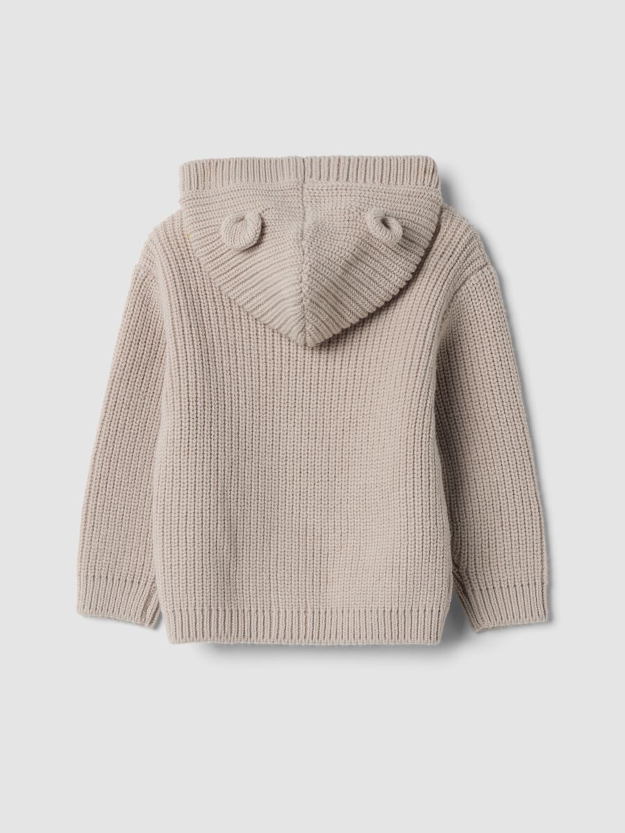 Grey V-neck hooded knitted cardigan, regular fit_1