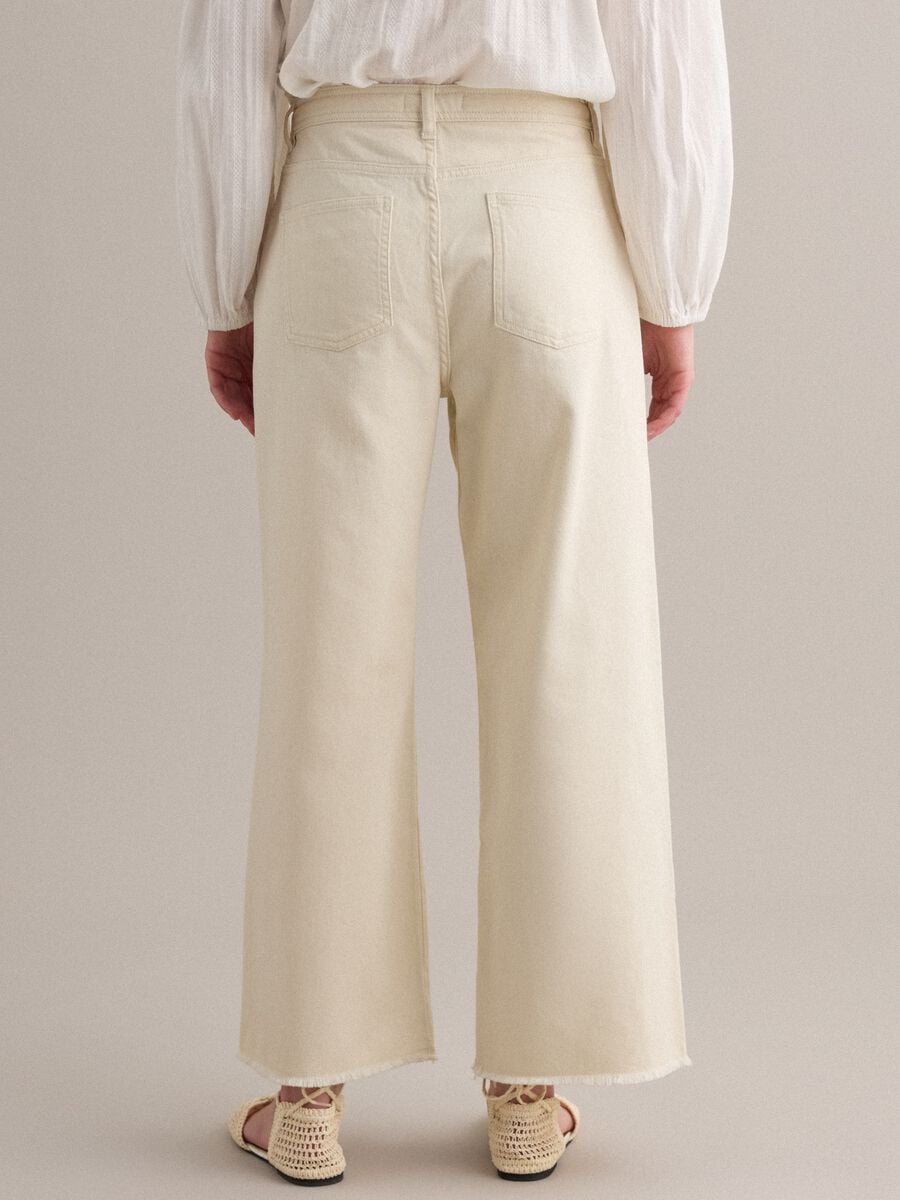 White pure cotton straight-fit trousers with drawstring_2