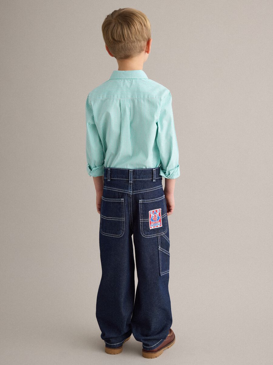 Children's blue pure cotton trousers regular fit with exposed stitching_1