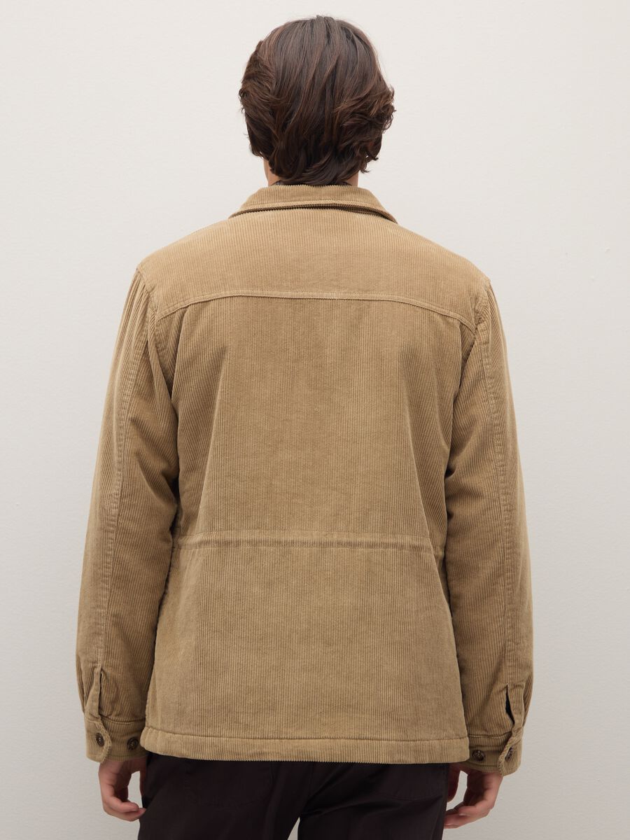 Beige pure cotton regular fit jacket with pockets and zip_4