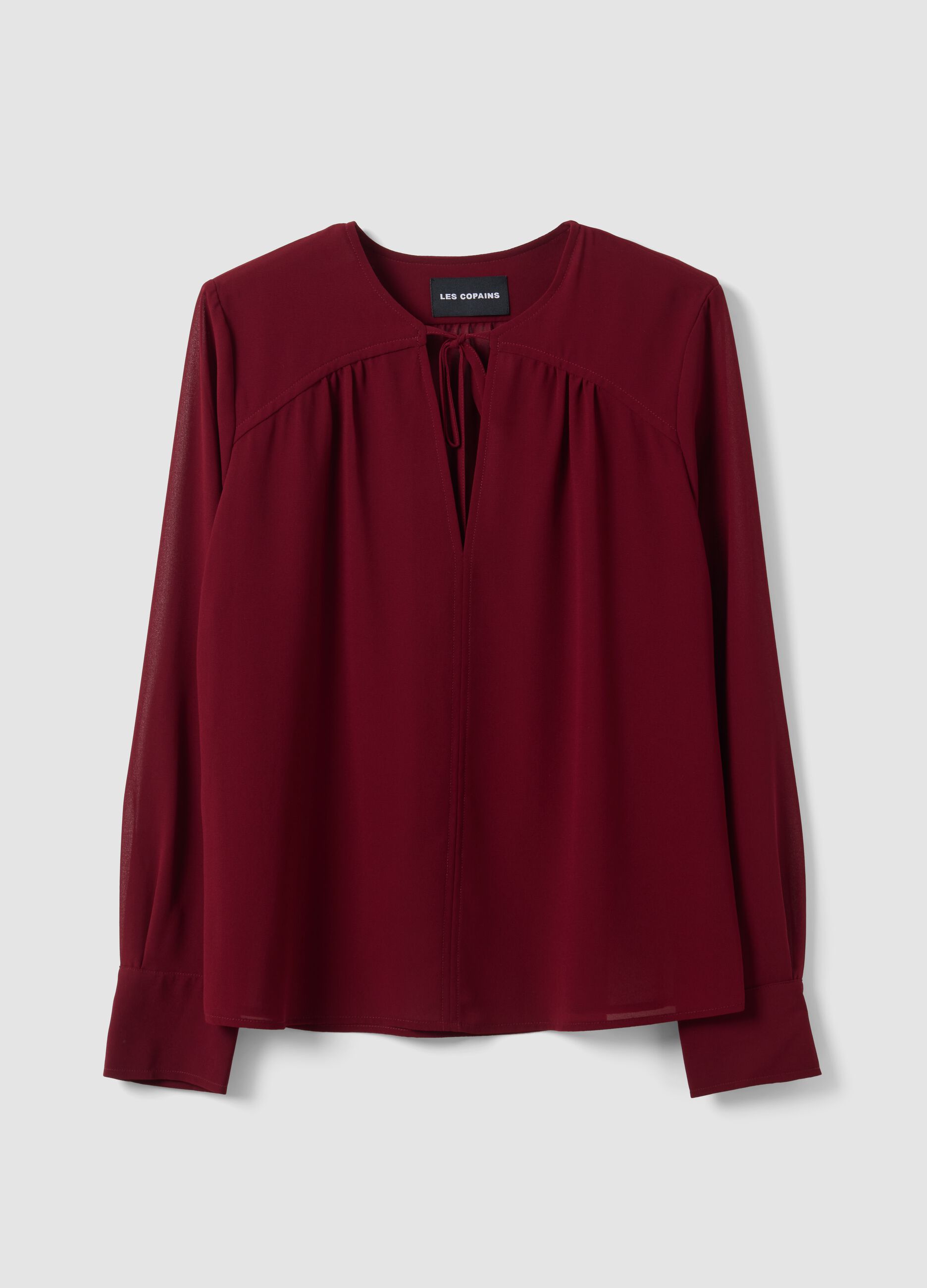 Rote Bluse in Regular Fit mit V-Ausschnitt und Bindeband