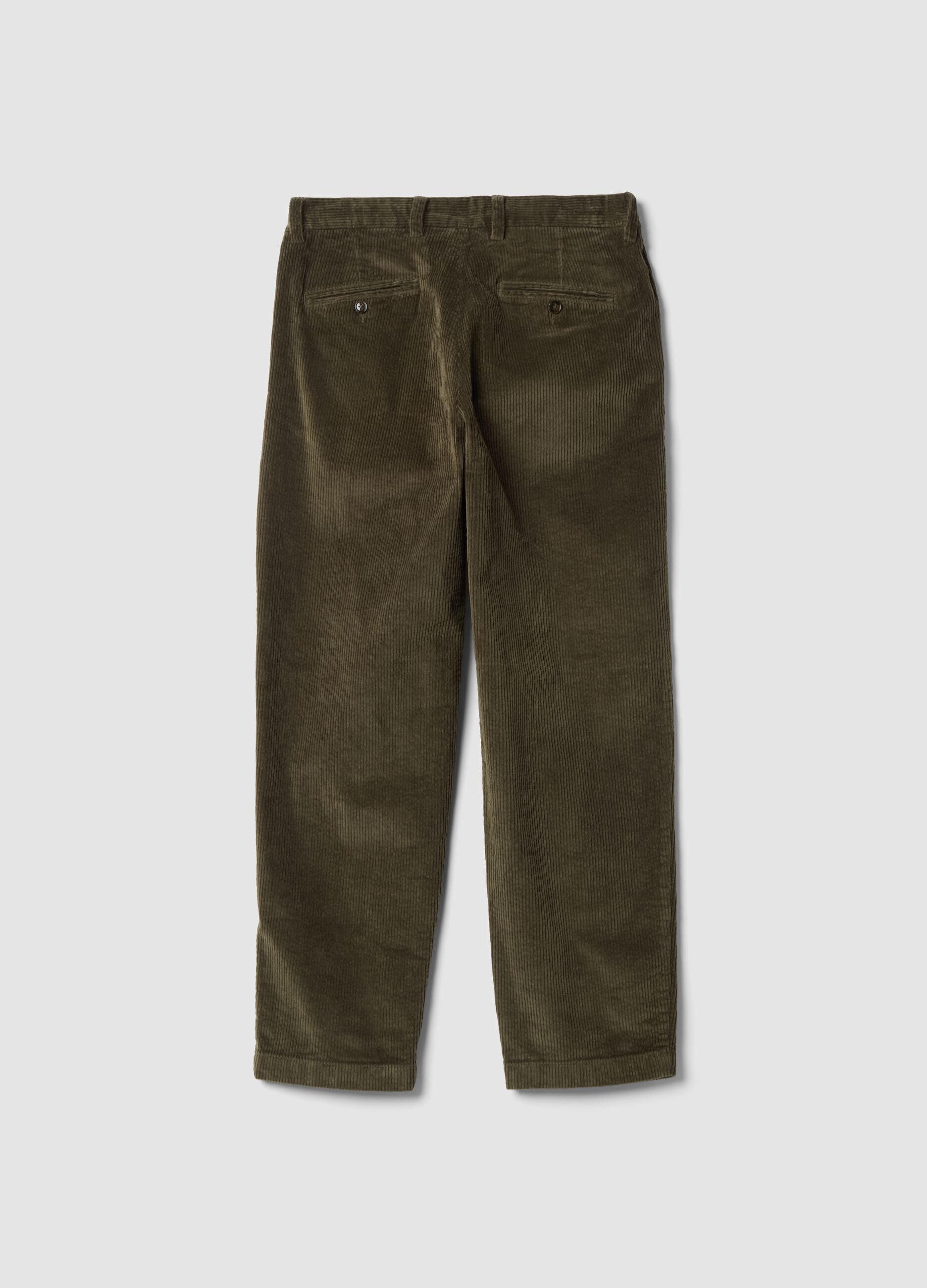 Pantaloni chino verdi in cotone elasticizzato baggy fit a coste