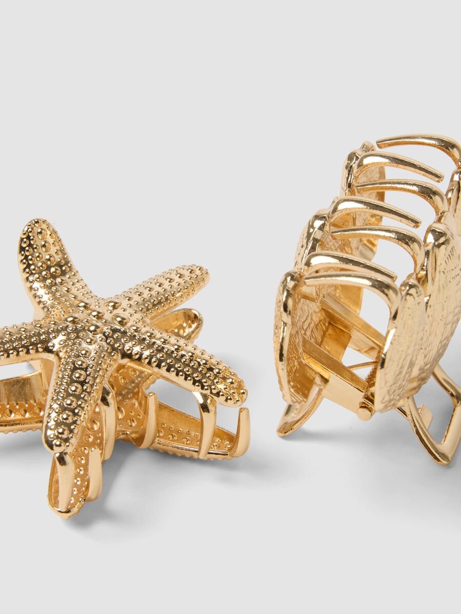 2er-Pack goldfarbene Haarspangen in Muschel- und Seesternform_2