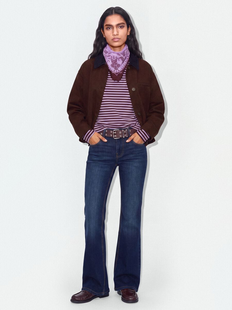 Brown pure cotton bomber jacket with contrasting collar, regular fit_1