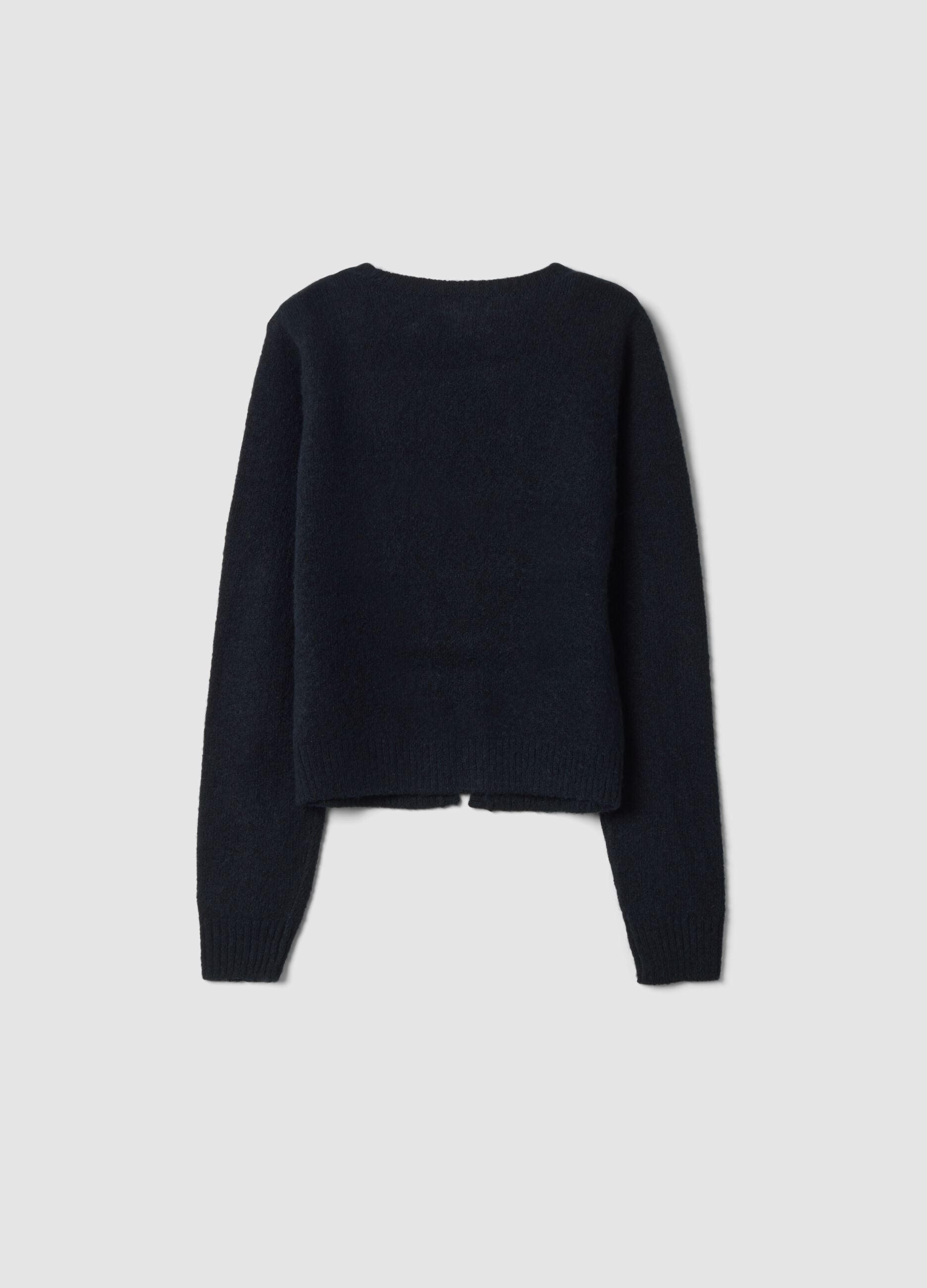 Black stretch wool cardigan, regular fit