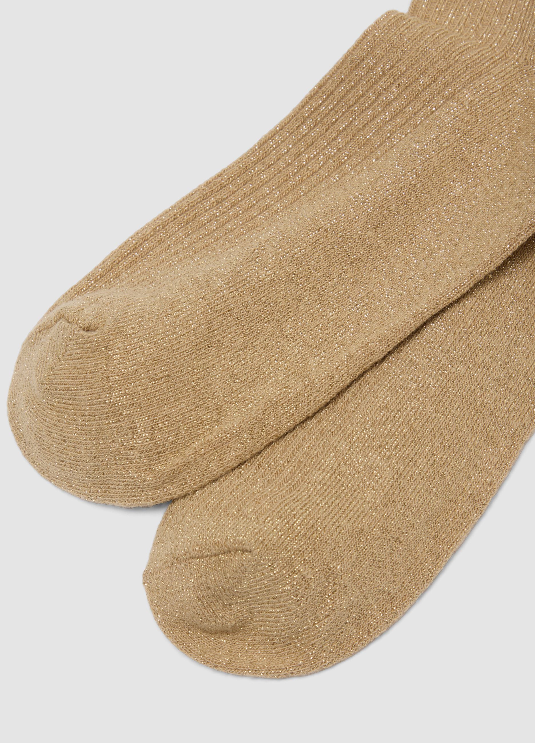 2er-Pack beige Socken aus elastischer Bio-Baumwolle mit Wellenb&uuml;ndchen