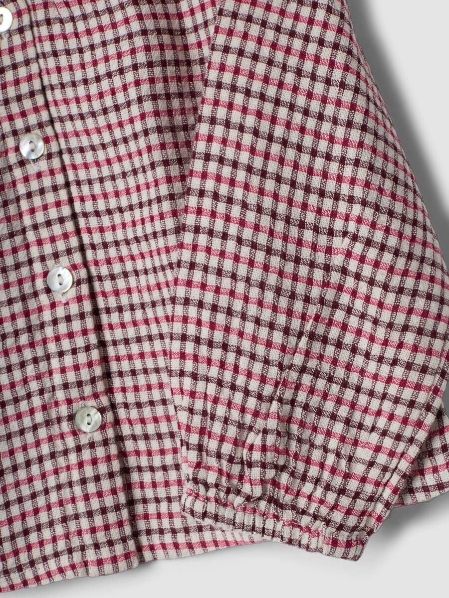 Ecru, burgundy red and deep pink viscose and cotton blend shirt_3