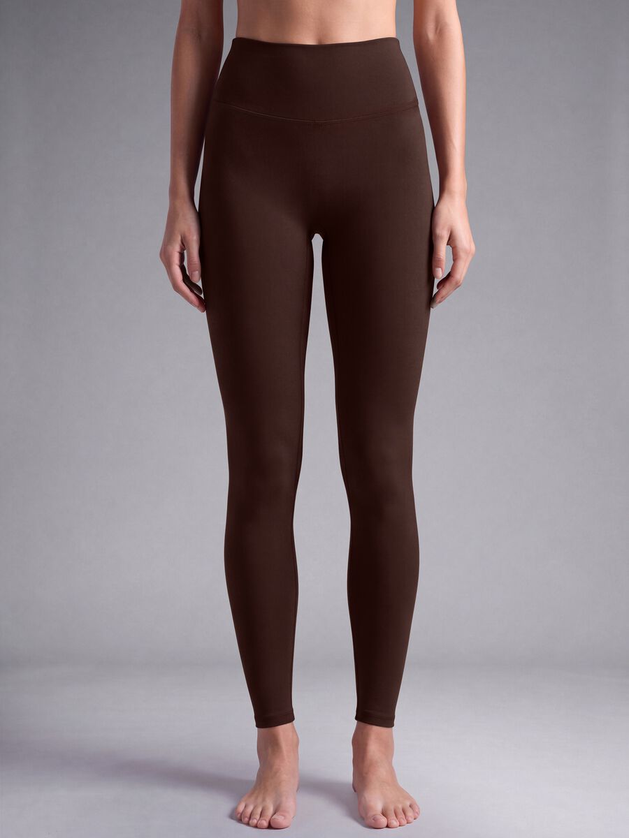 Brown high-waisted stretch leggings_2
