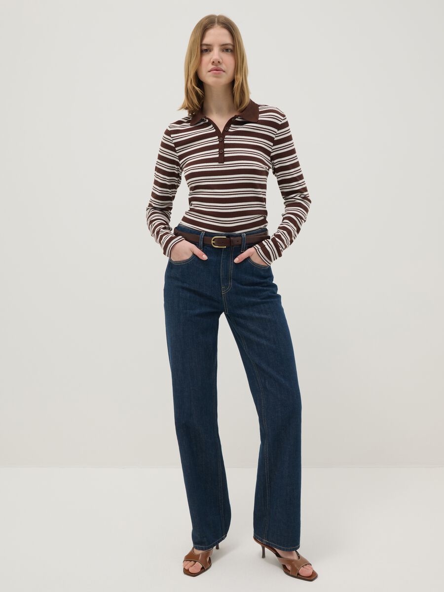 Polo em algod&atilde;o el&aacute;stico com riscas multicolores, corte regular_1