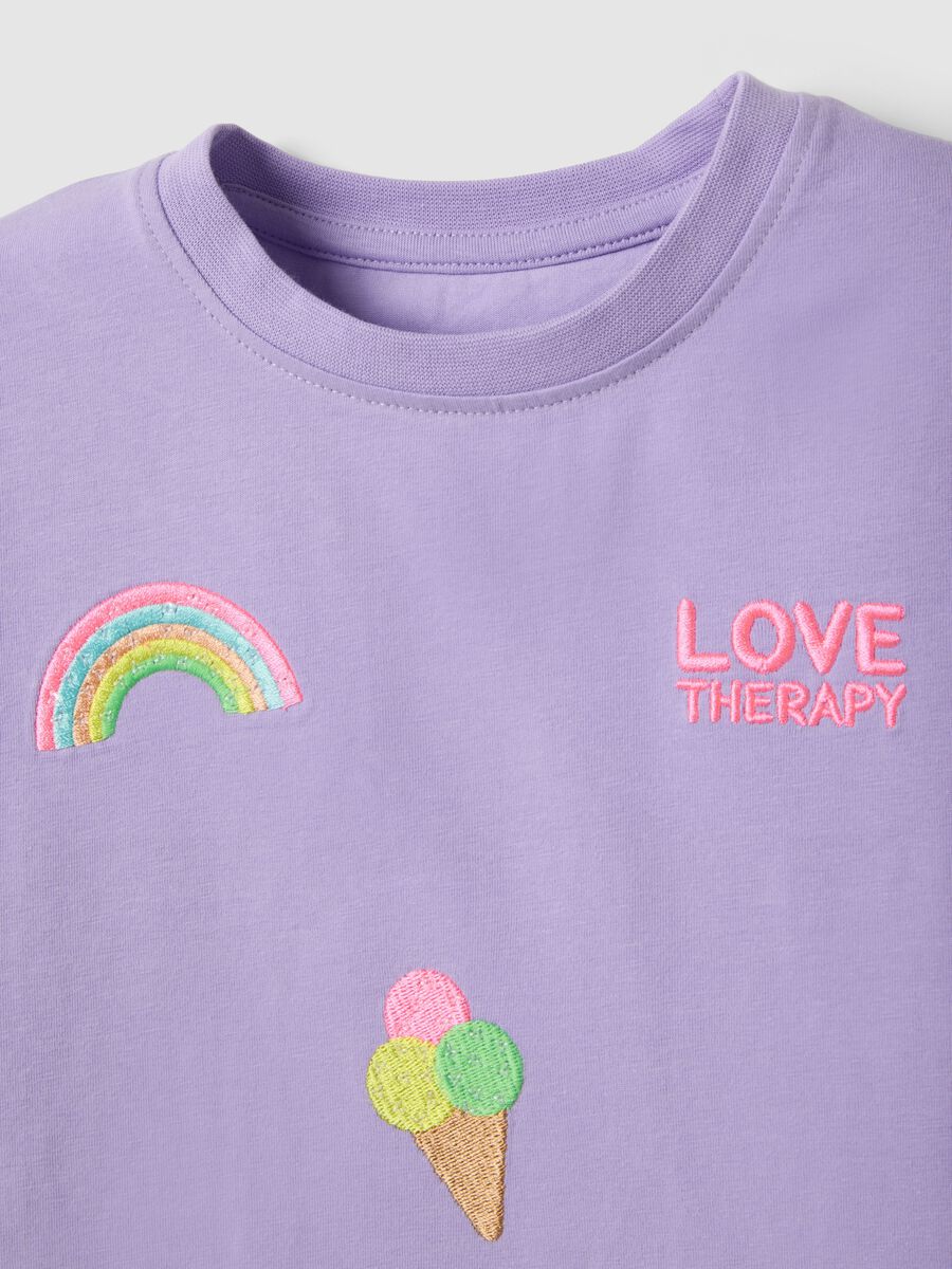 Girls' regular fit purple stretch cotton t-shirt with embroidery_2