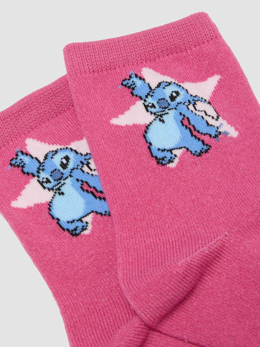 2-pack pink mid-calf socks in stretch organic cotton with Lilo & Stitch print_1