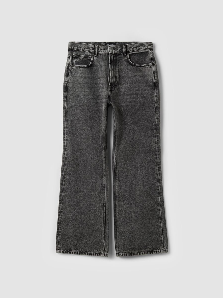 Jeans de ganga cinzentas de corte flare em puro algod&atilde;o_4