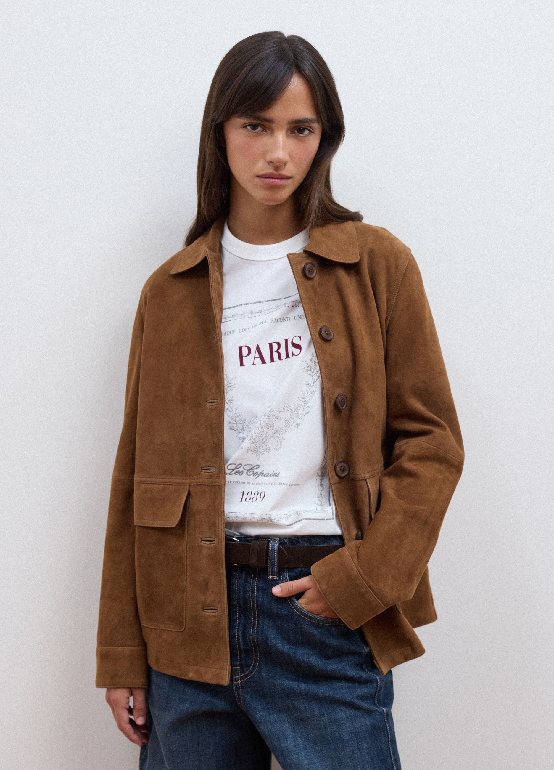 Brown genuine leather jacket in regular fit
