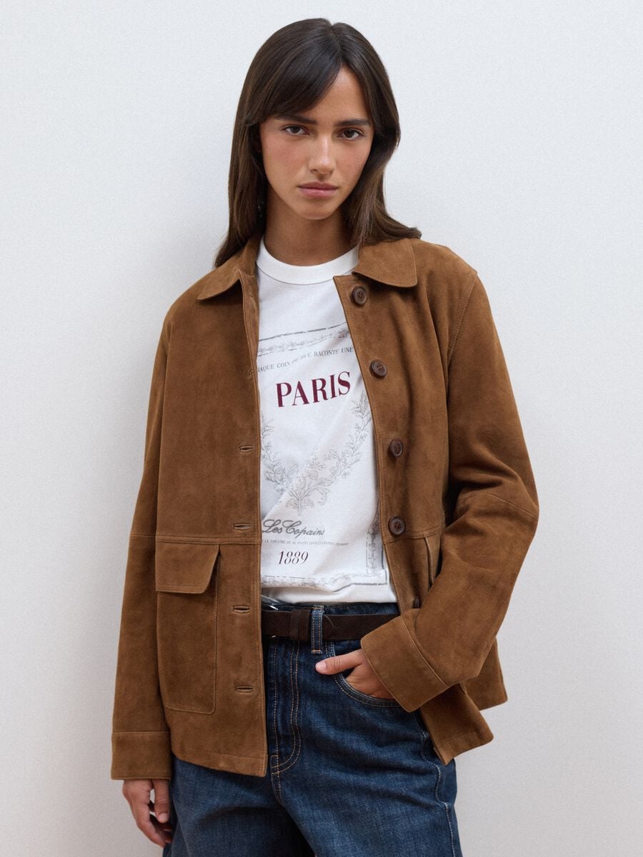 Brown genuine leather jacket in regular fit_1