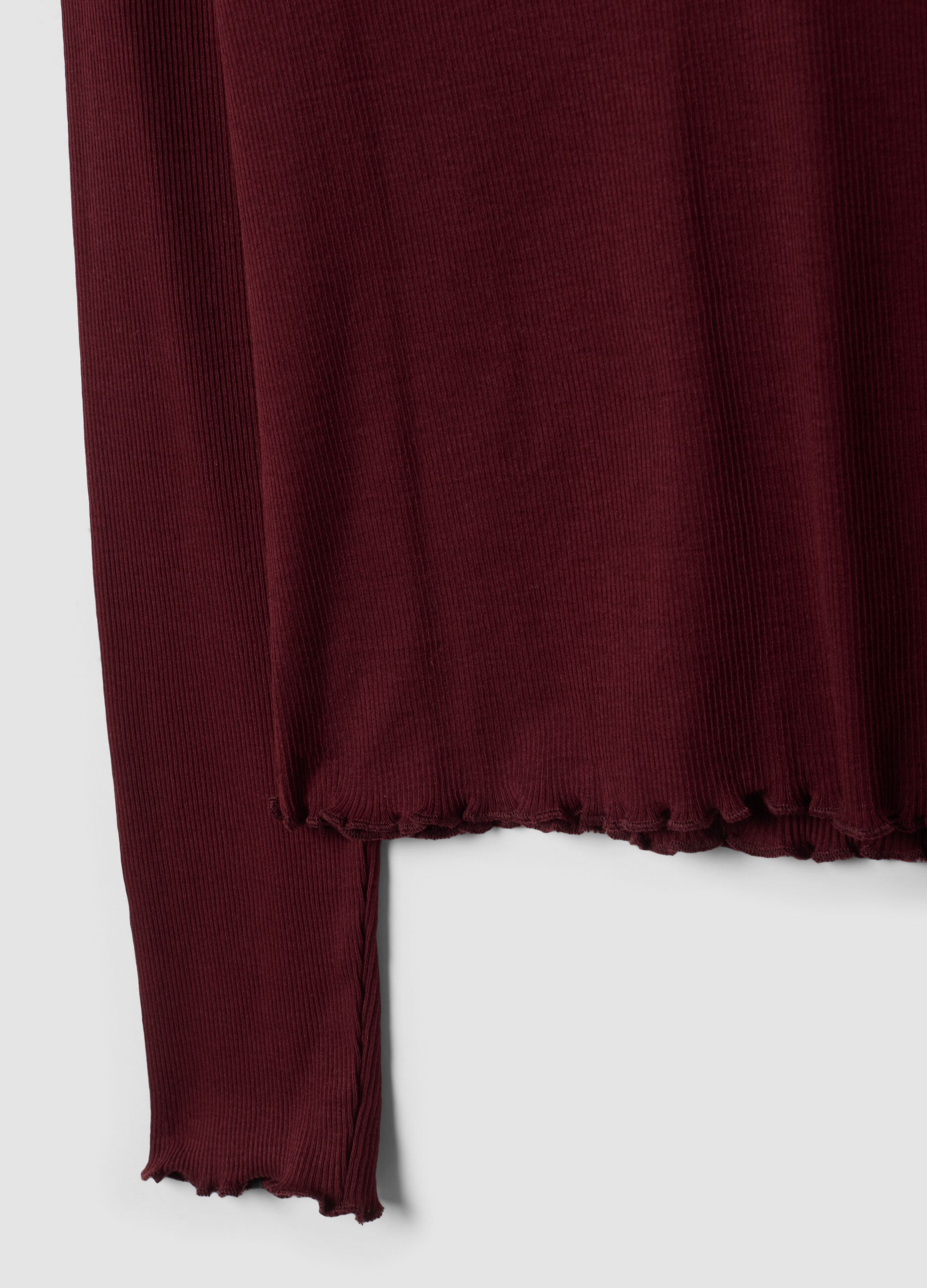 Burgundy pure cotton long-sleeve crew-neck T-shirt, regular fit