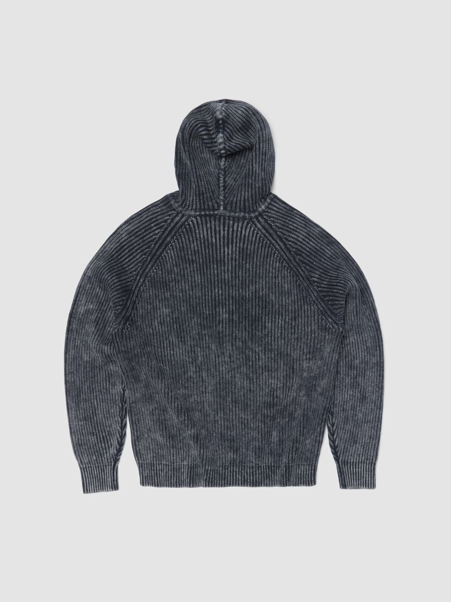 Vintage Grey Ribbed Knit Hoodie_5