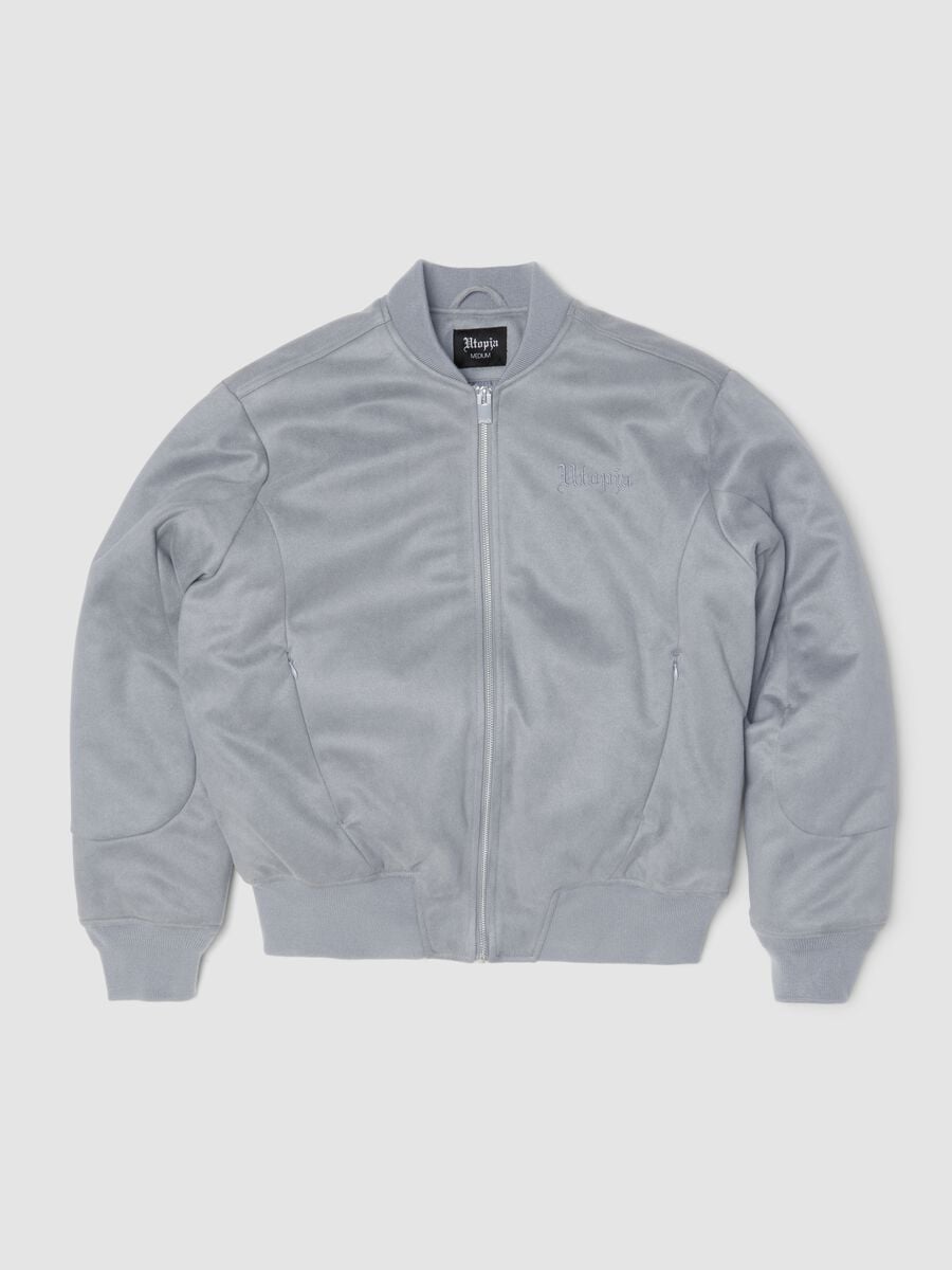 Faux Suede Bomber Jacket Light Grey_1