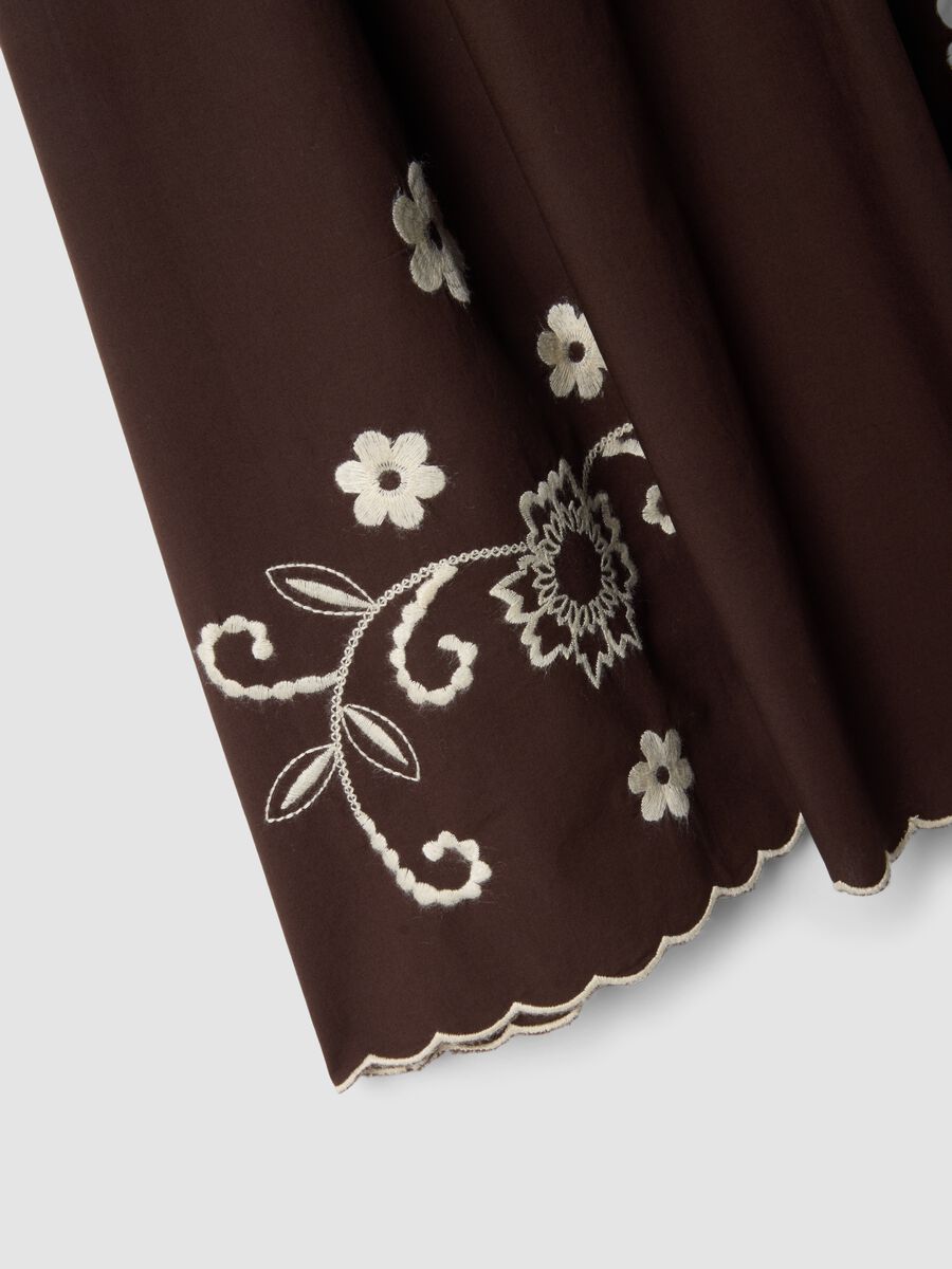Brown pure cotton long skirt regular fit with floral embroidery_1