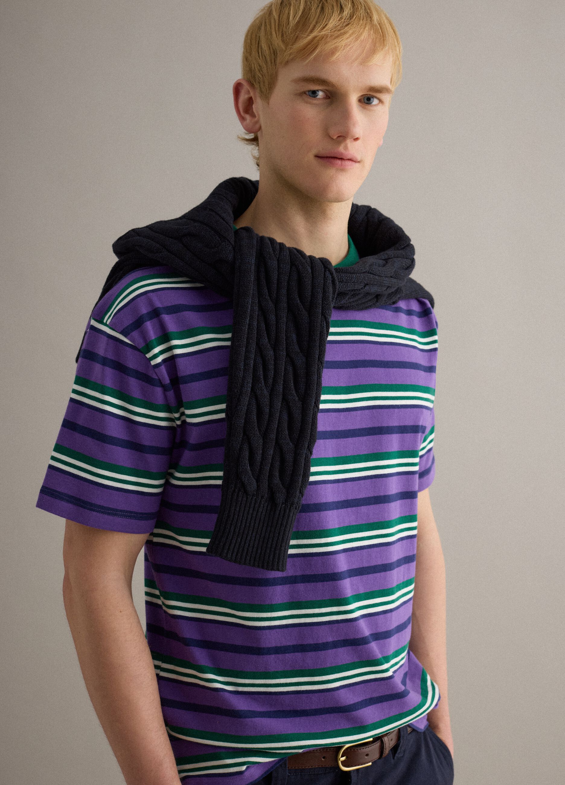 Multicolour striped pure cotton t-shirt regular fit