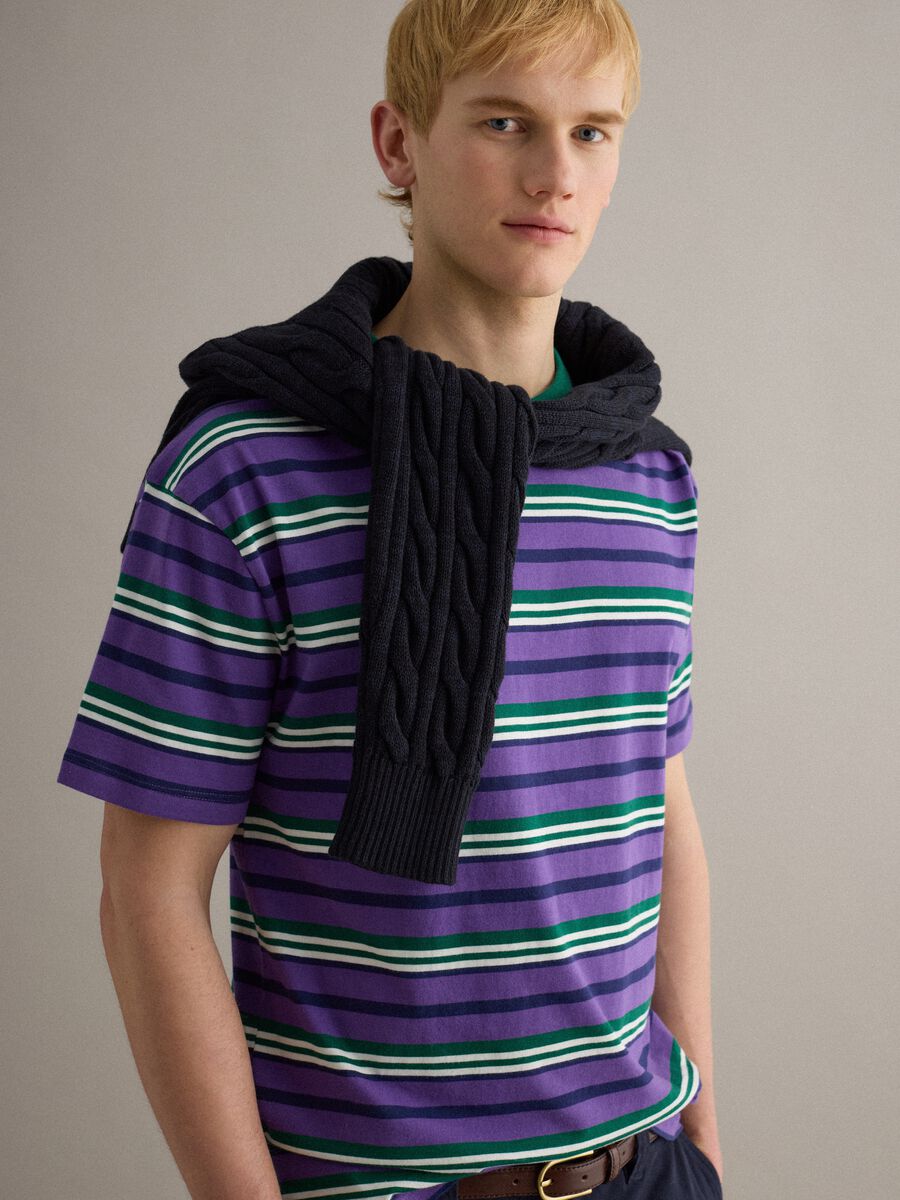 Multicolour striped pure cotton t-shirt regular fit_0