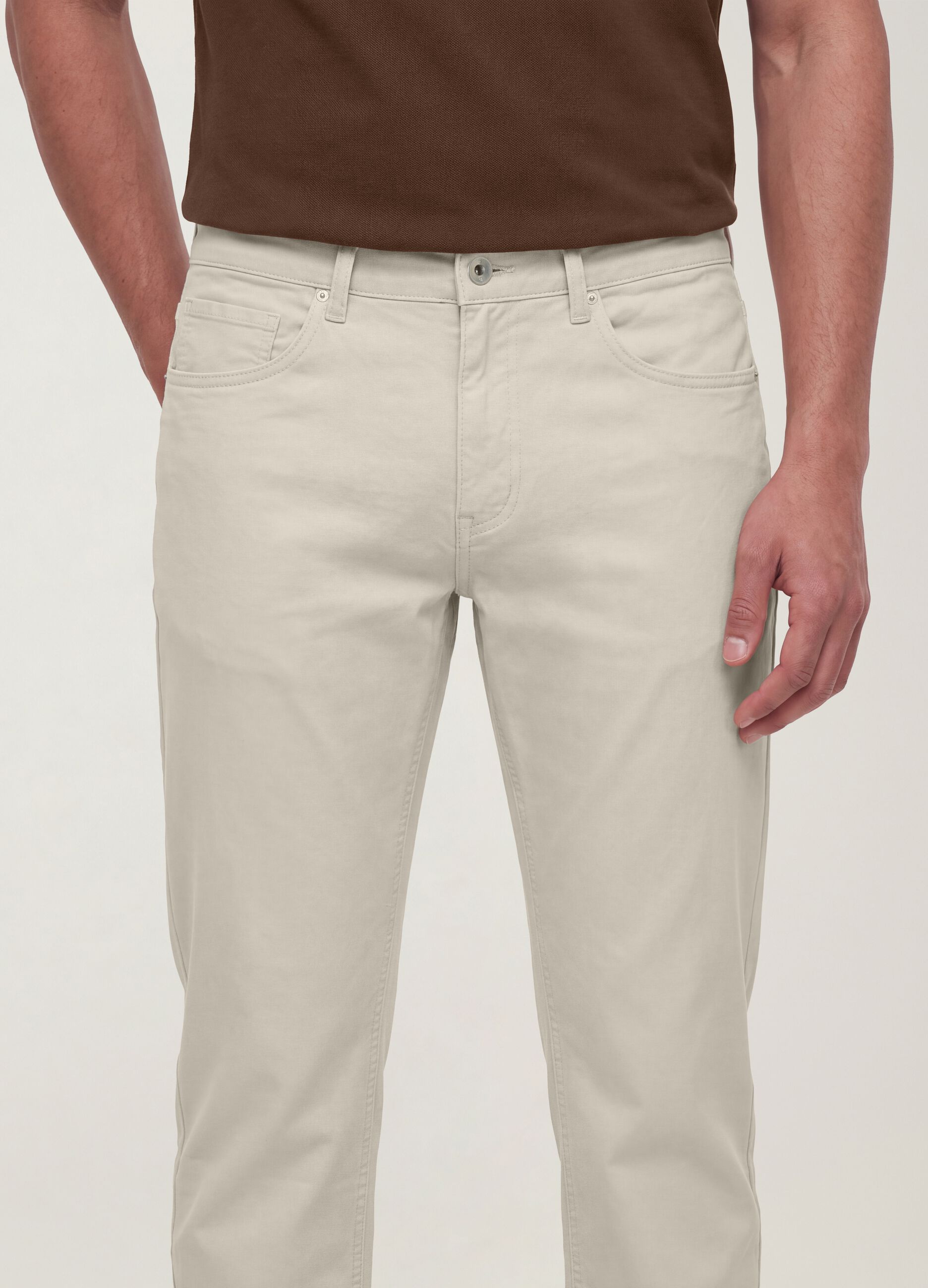 Beige Slim-Fit-Hose aus Stretch-Baumwolltwill