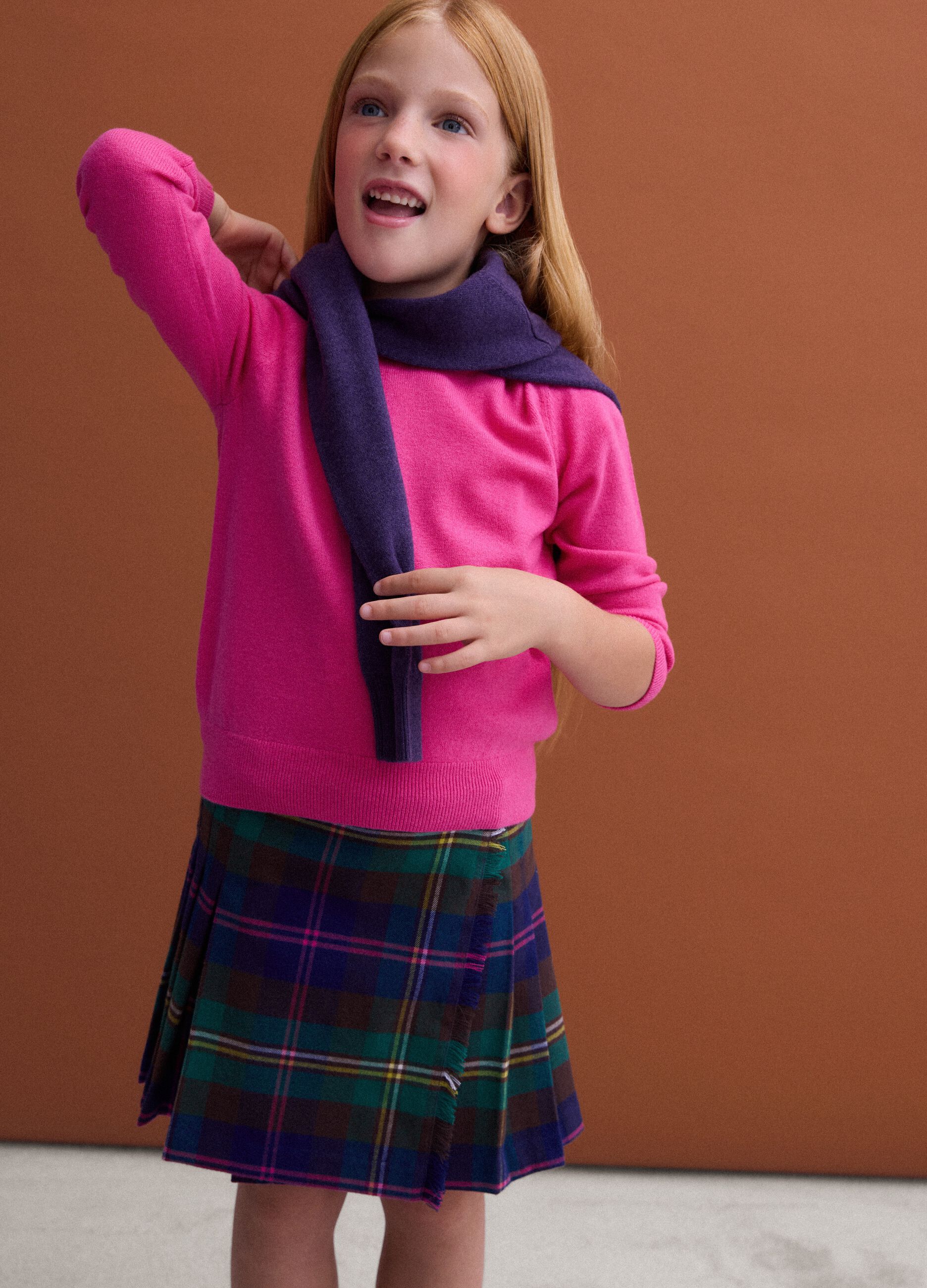 Pink pure wool long-sleeve jumper, regular fit