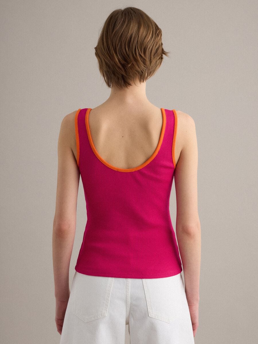 Pink pure cotton ribbed tank top_3