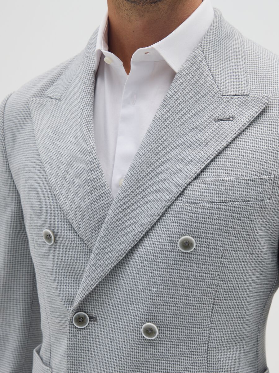 Slim fit checked cotton blend blazer with buttons_3