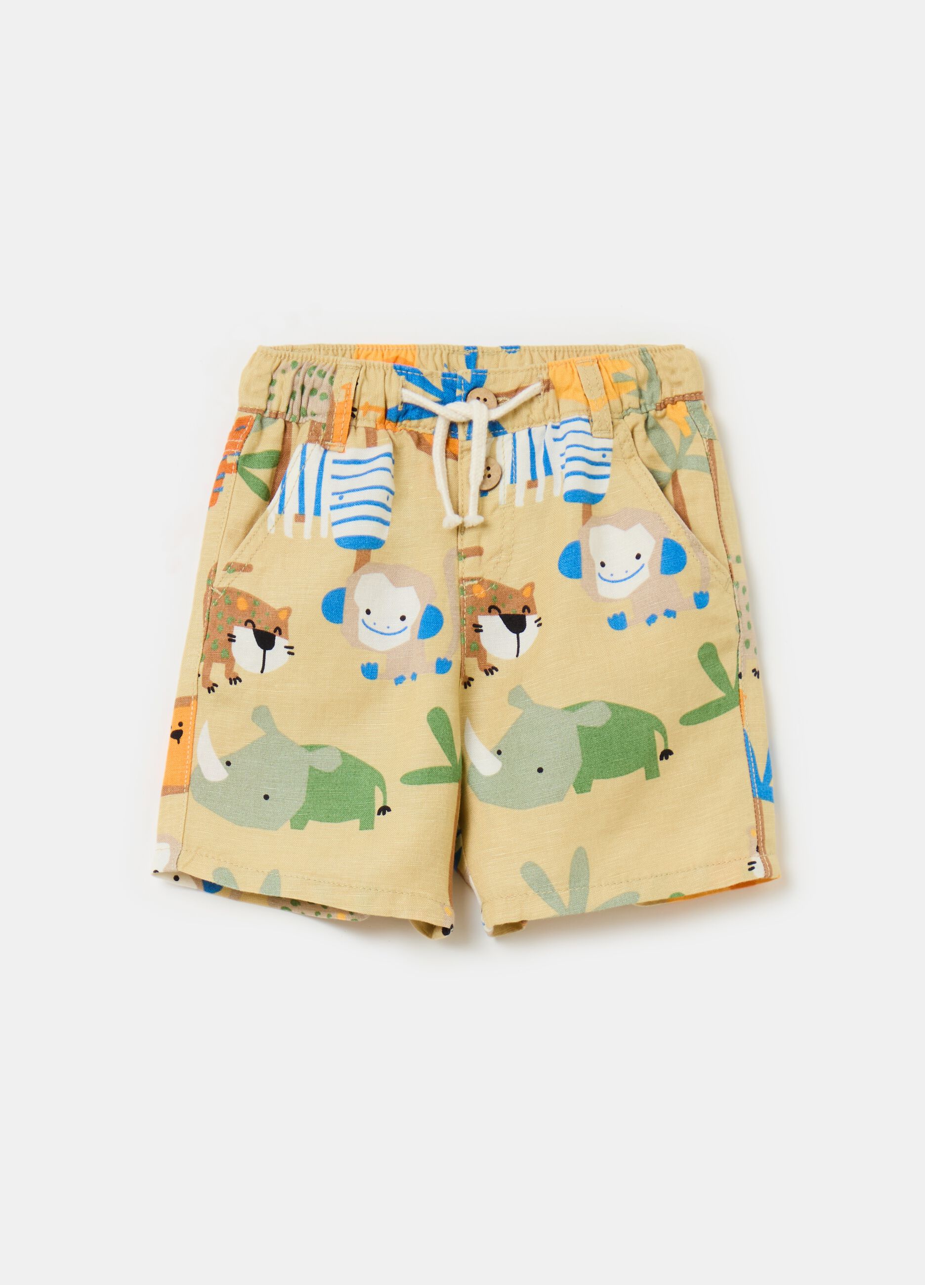 Viscose and linen Bermuda shorts with print