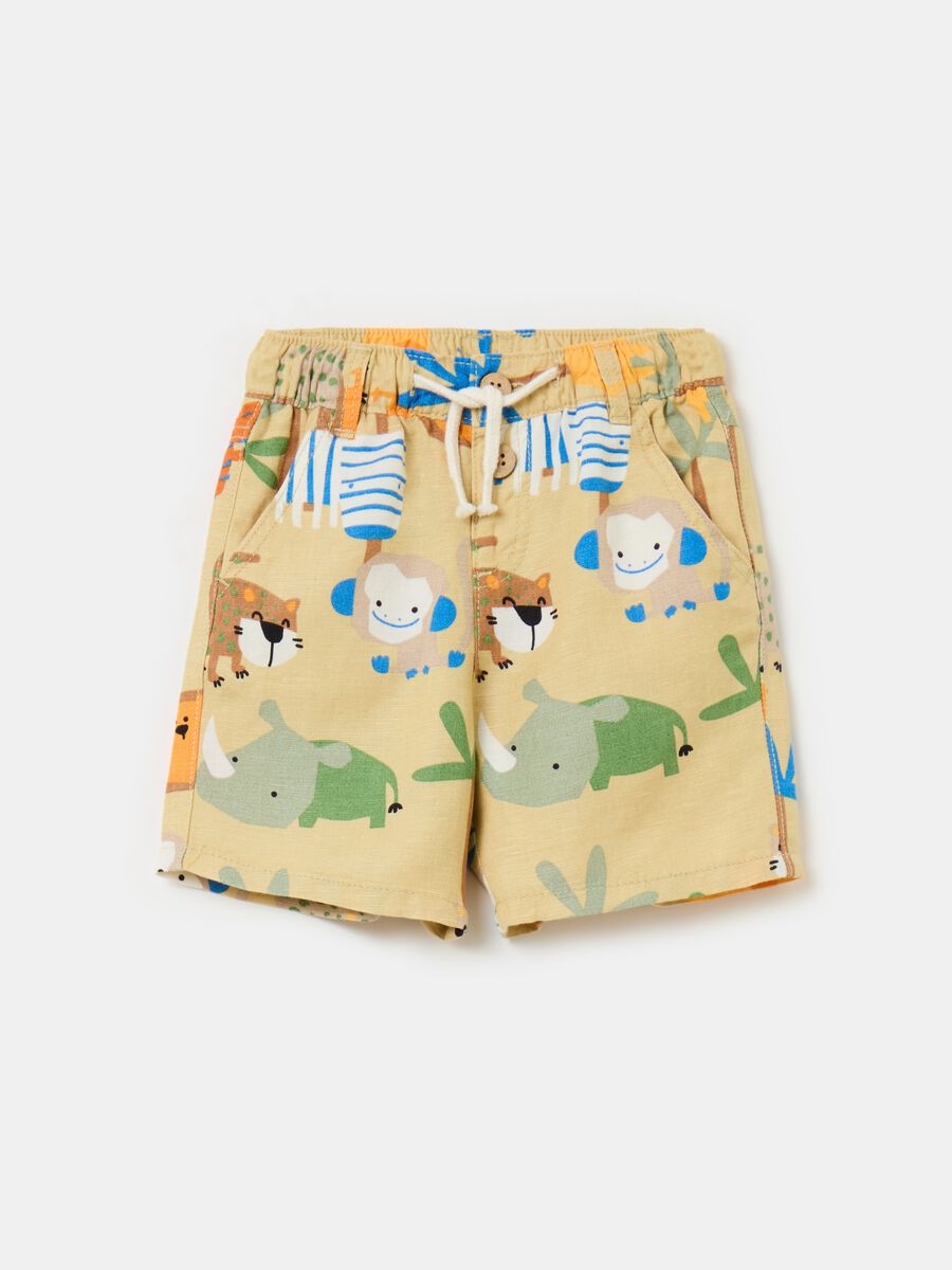 Viscose and linen Bermuda shorts with print_0