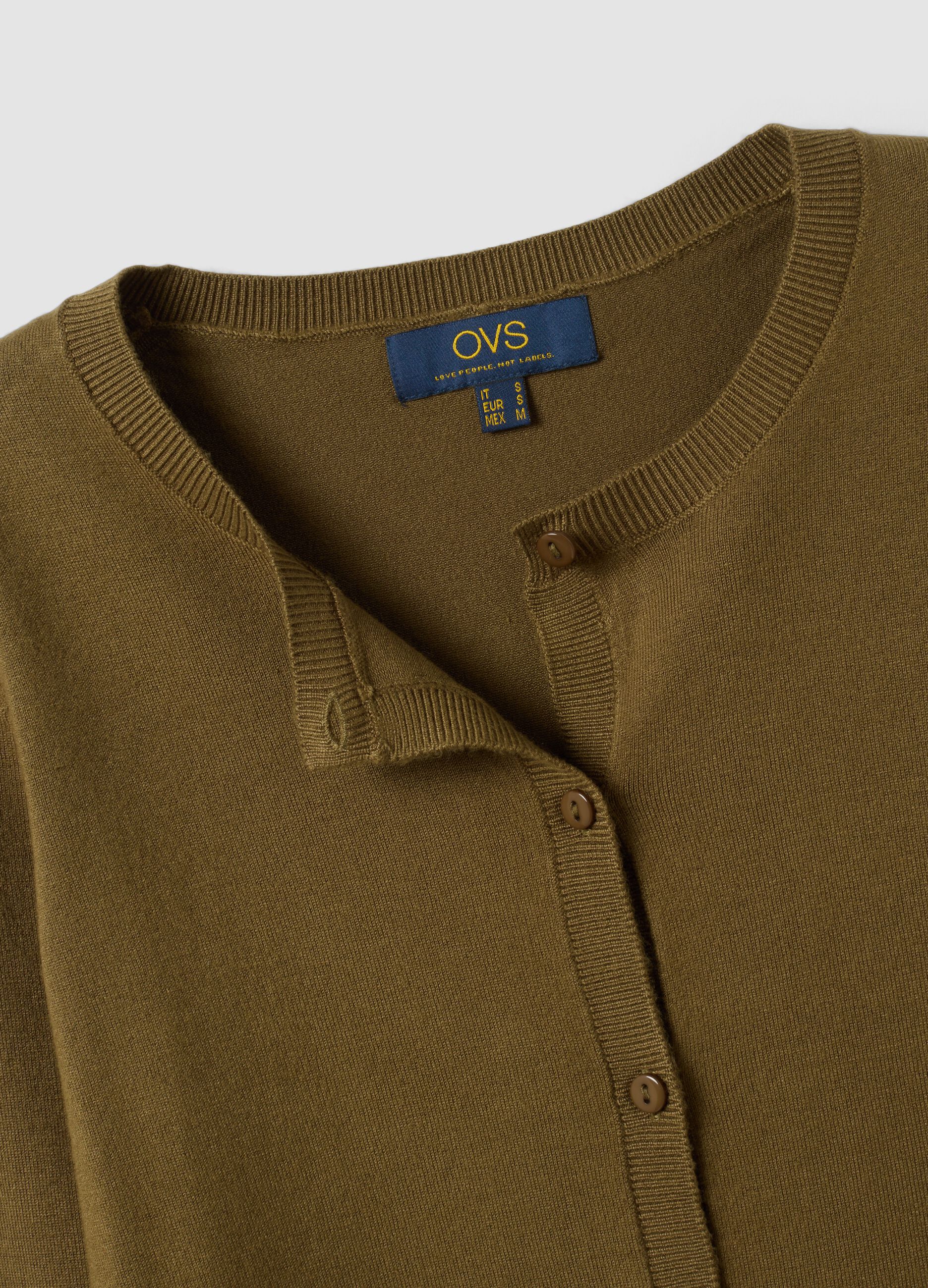 Green viscose-blend crew-neck cardigan, regular fit