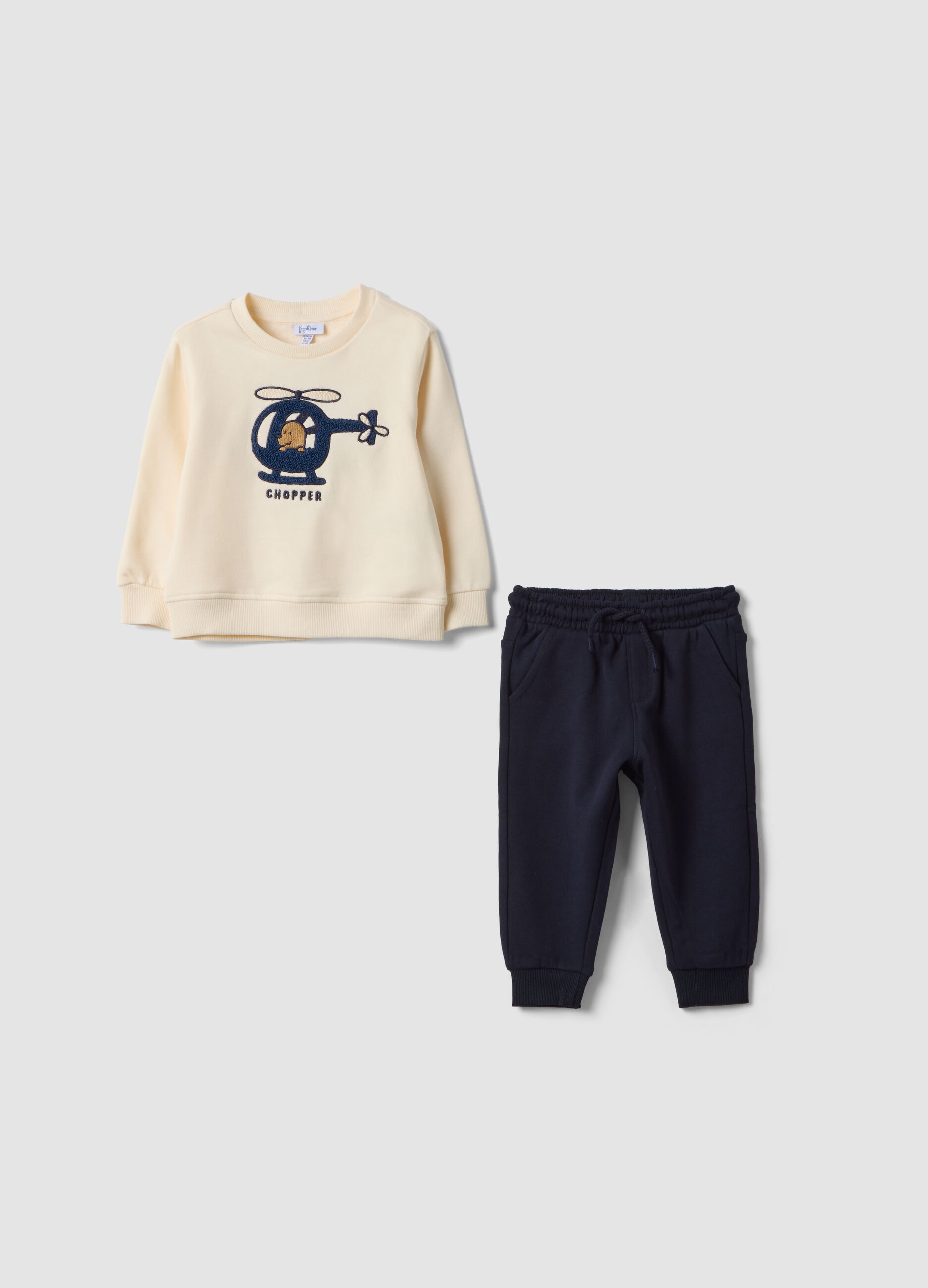 Completo jogging beige in puro cotone con girocollo regular fit