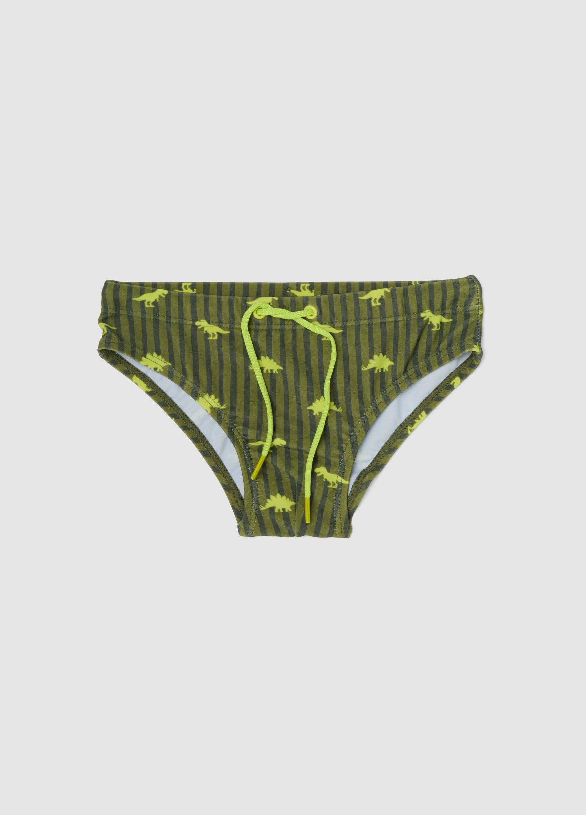 Gr&uuml;ne Stretch-Badehose mit Dino-Print