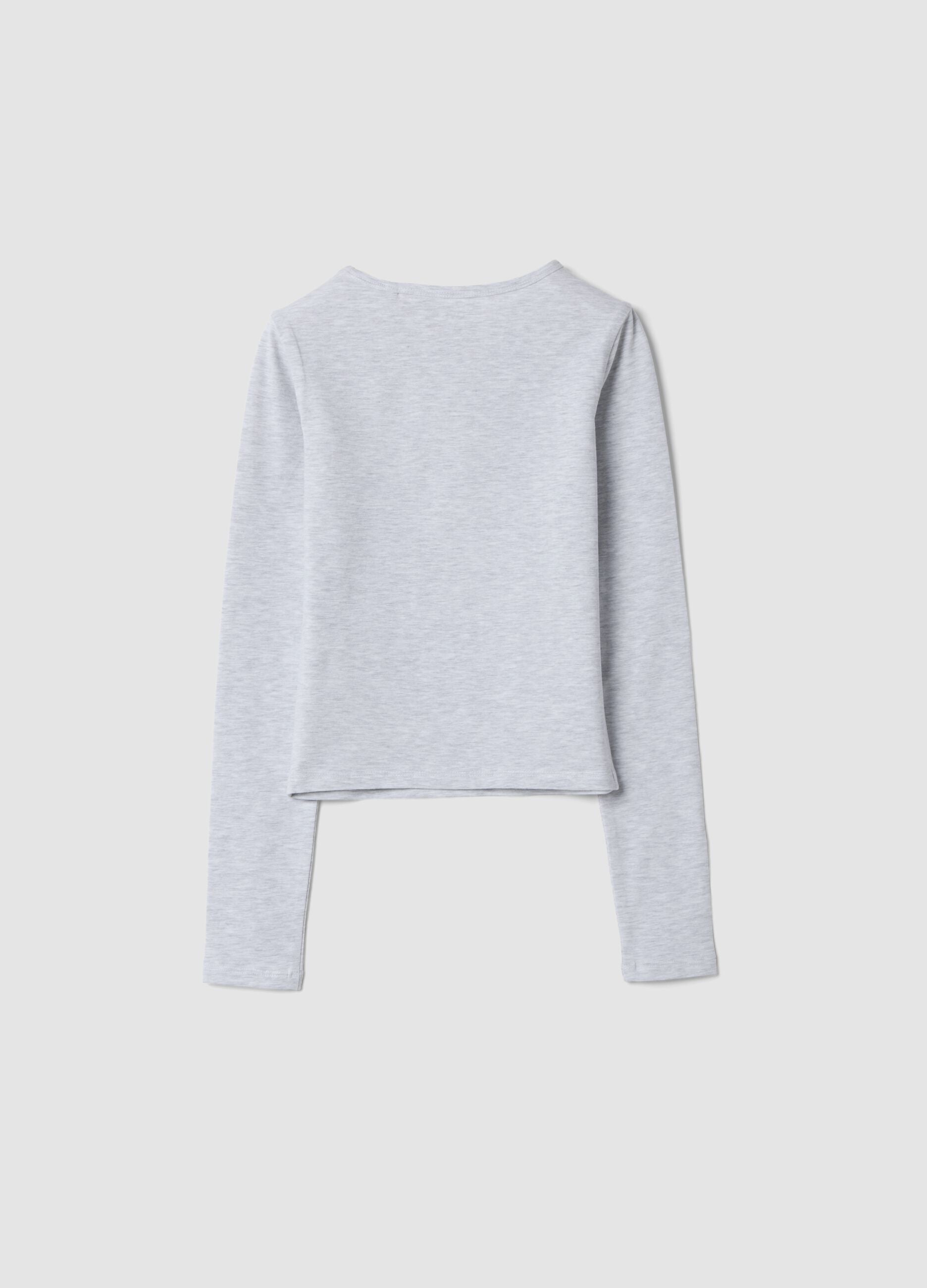 Grey slim-fit organic stretch cotton T-shirt with slogan