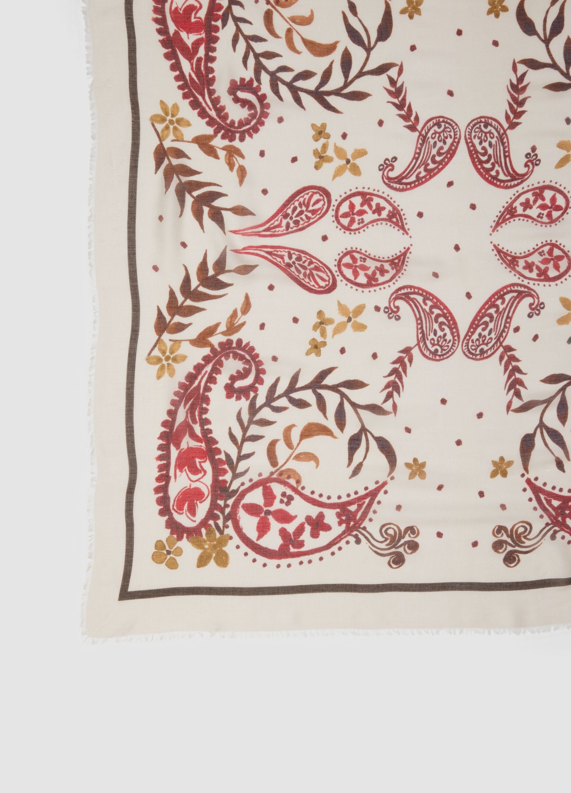 White pure viscose scarf with paisley print