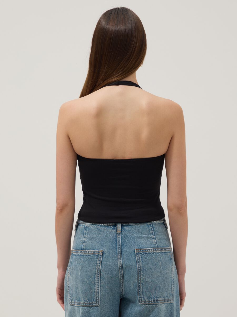 Schwarzes Top aus elastischer Baumwolle_3