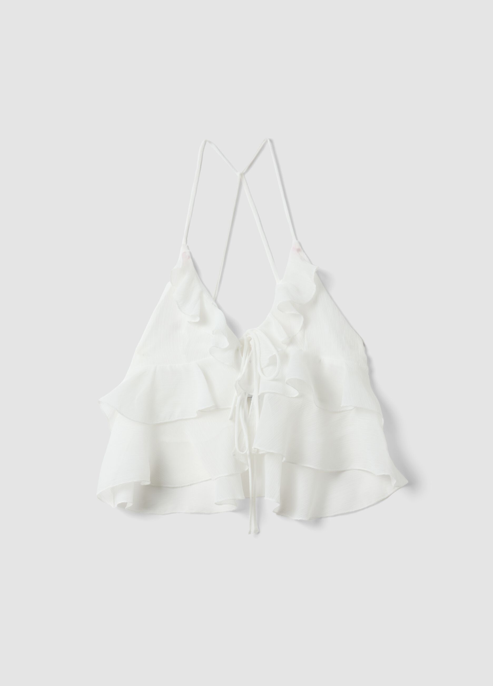 White ruffle top with thin straps