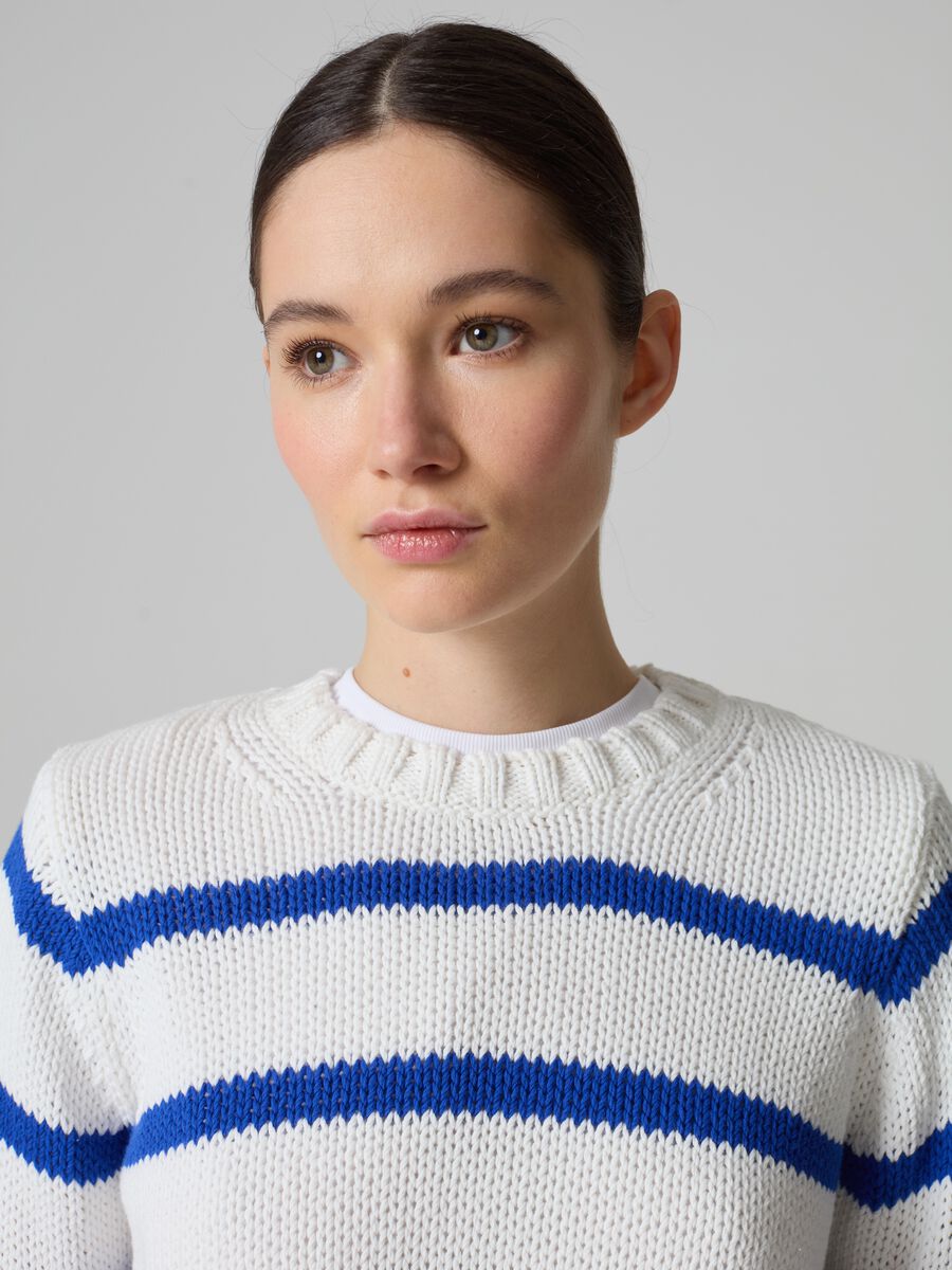 Cropped pullover in striped cotton_1