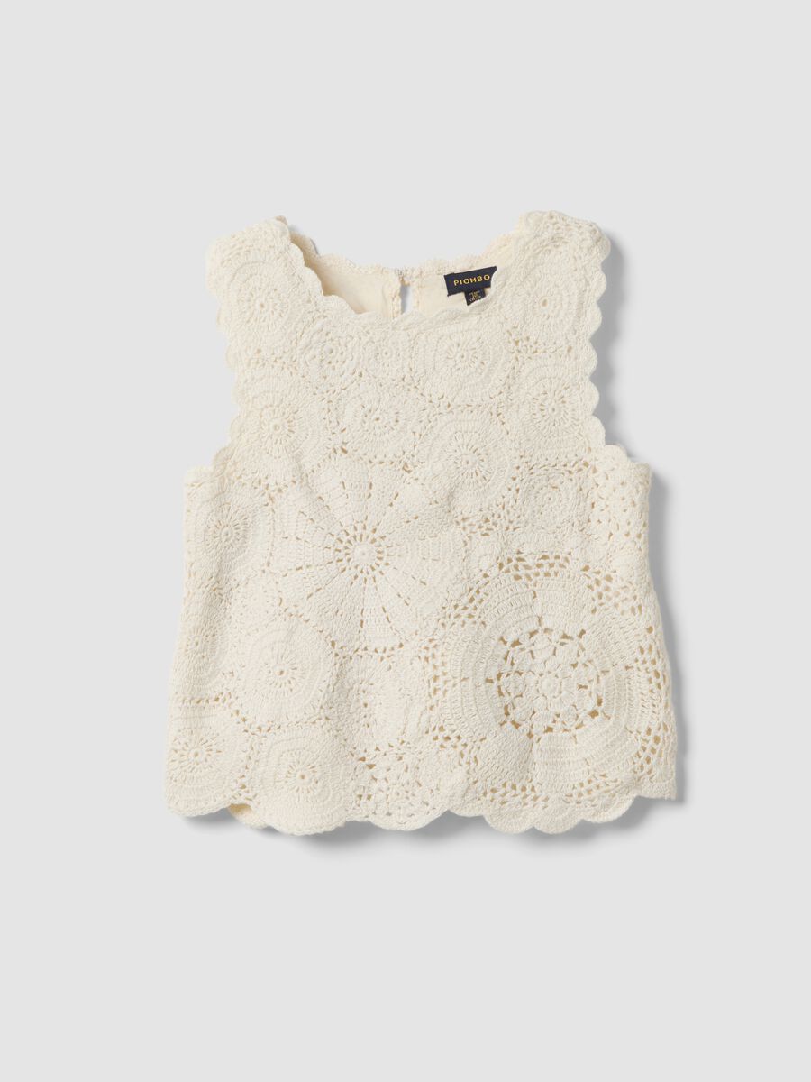 D&eacute;bardeur blanc en pur coton pour fille avec motif floral en maille ajour&eacute;e_0