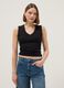 Black pure cotton tank top with V-neck regular fit_0