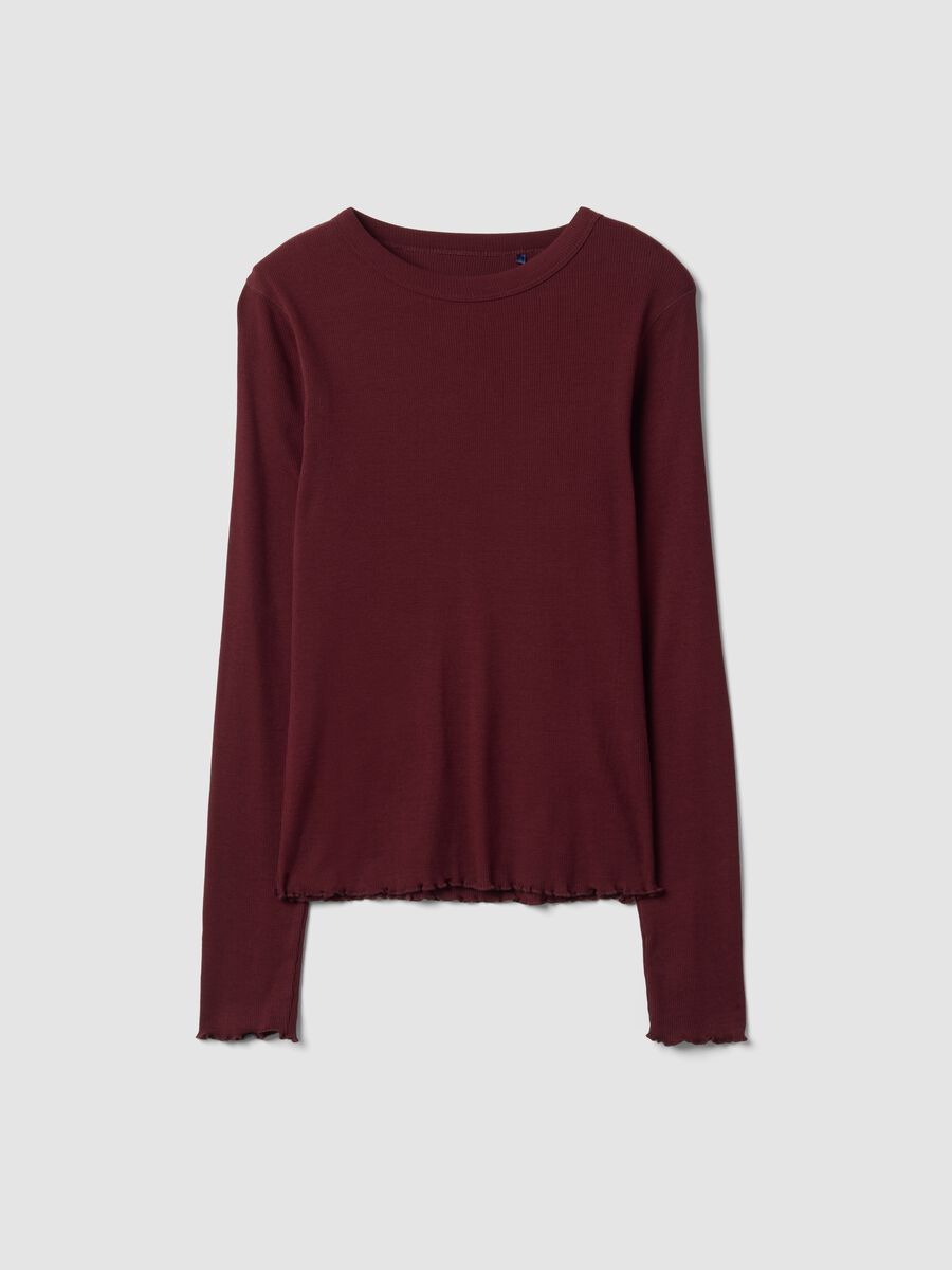 Burgundy pure cotton long-sleeve crew-neck T-shirt, regular fit_4