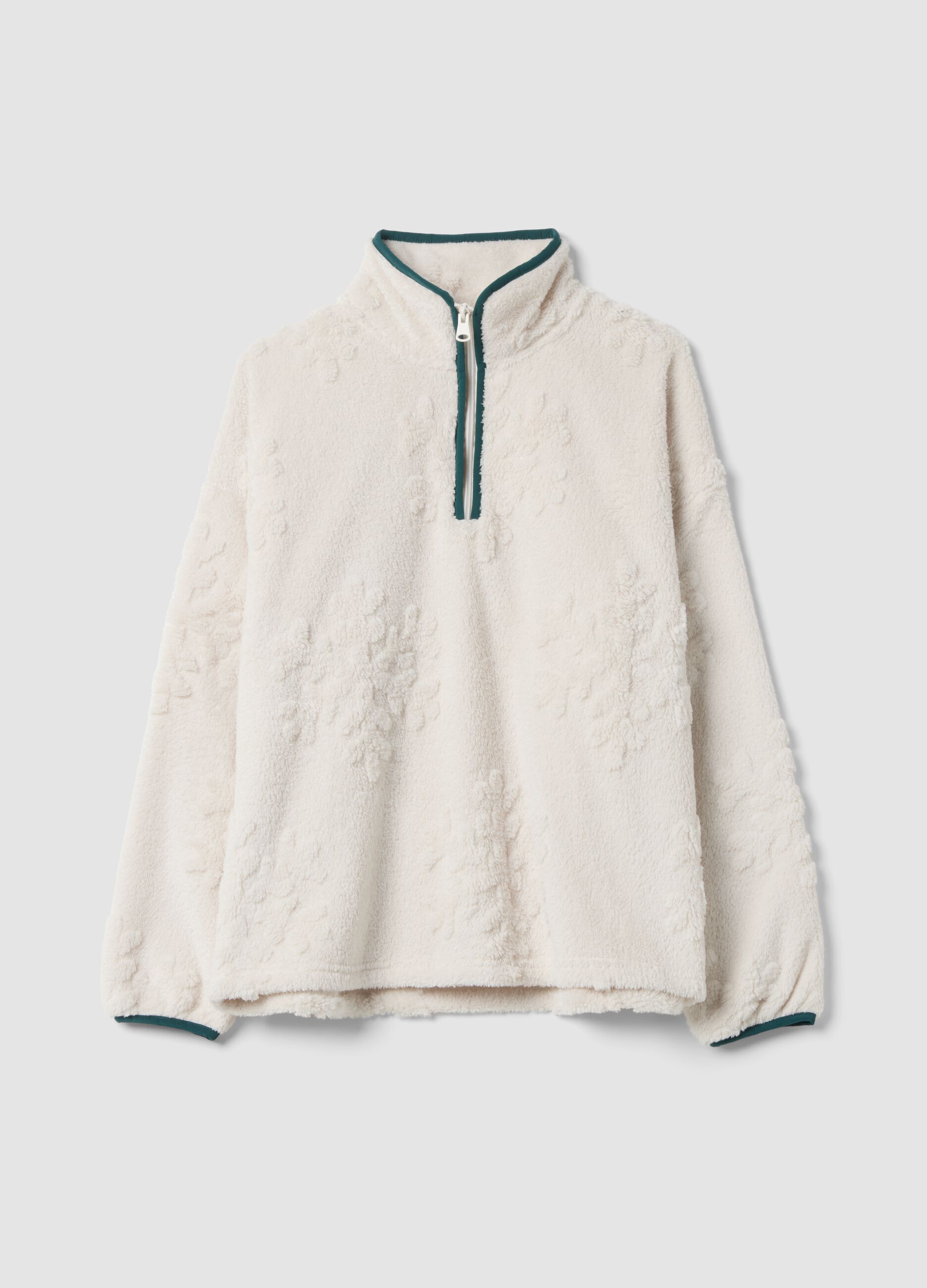 White long-sleeved half-zip pyjama top