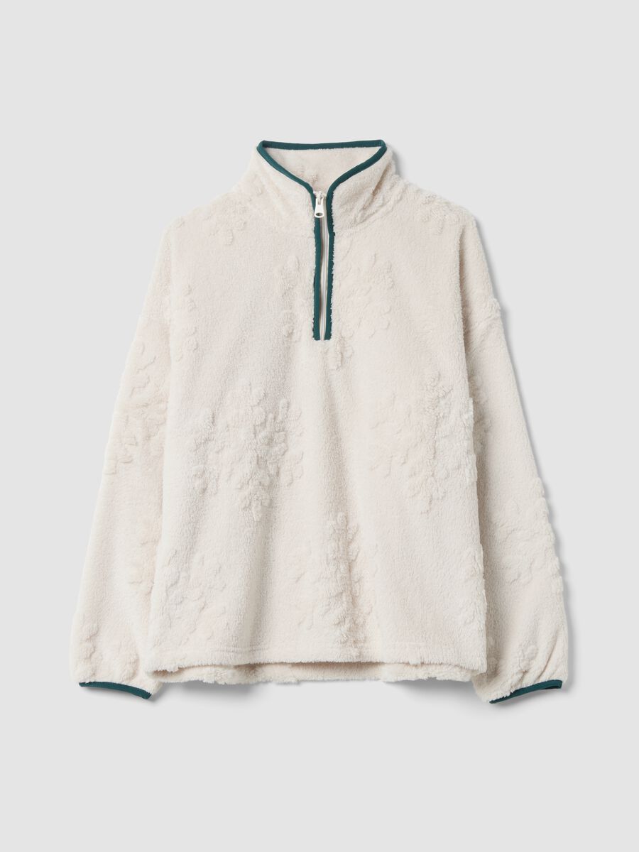 White long-sleeved half-zip pyjama top_0