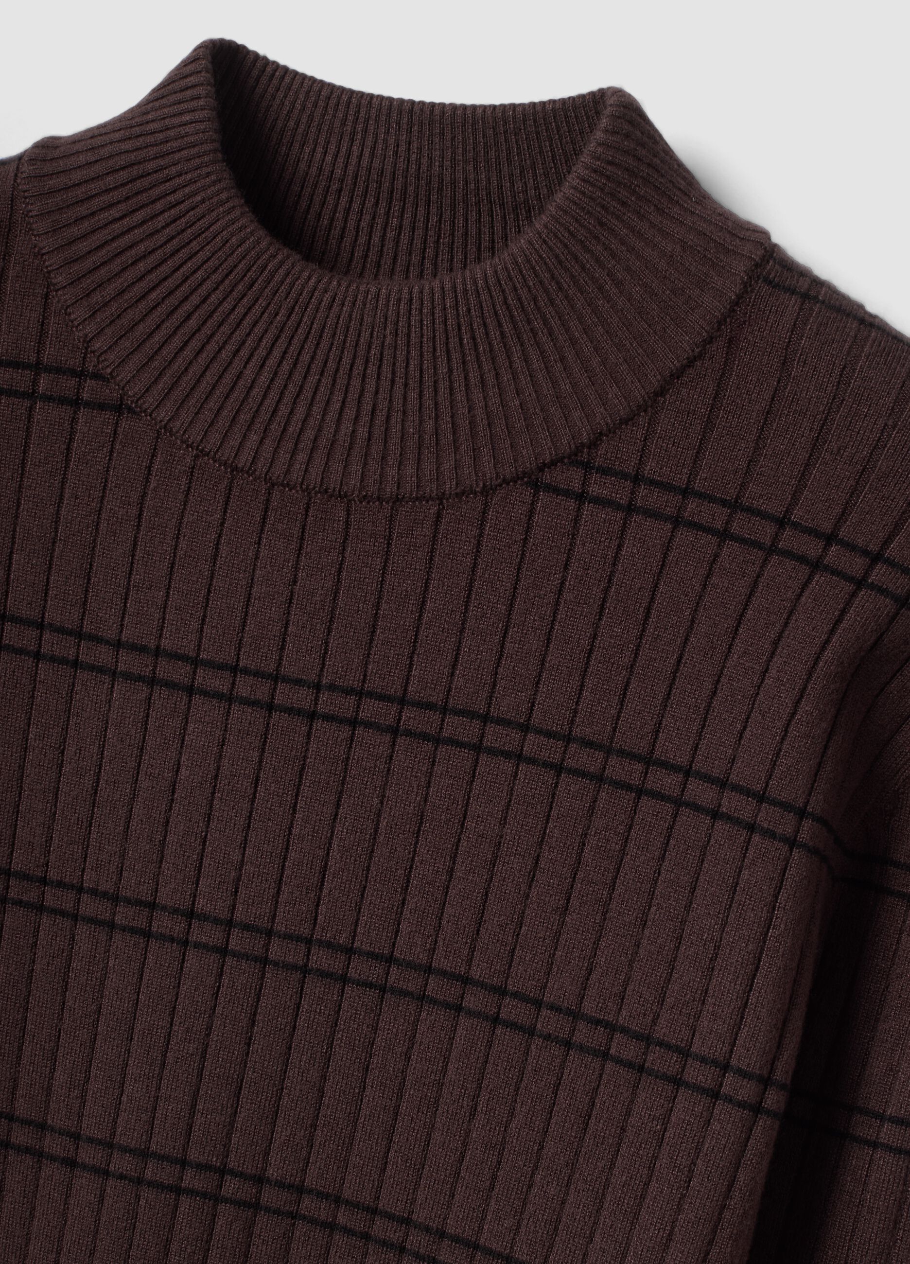 Brown fitted viscose-blend jumper with mock neck