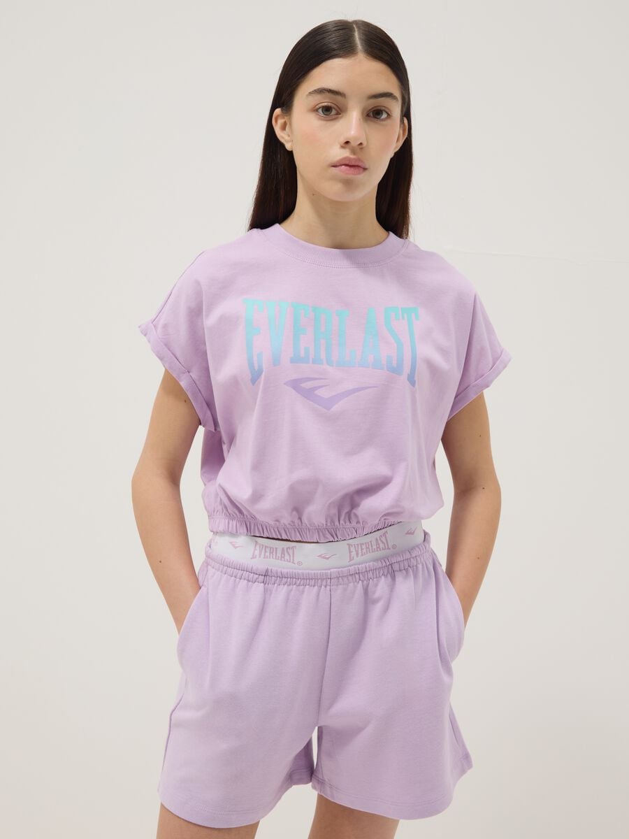 Violettes Set aus reiner Baumwolle mit T-Shirt und Shorts_2