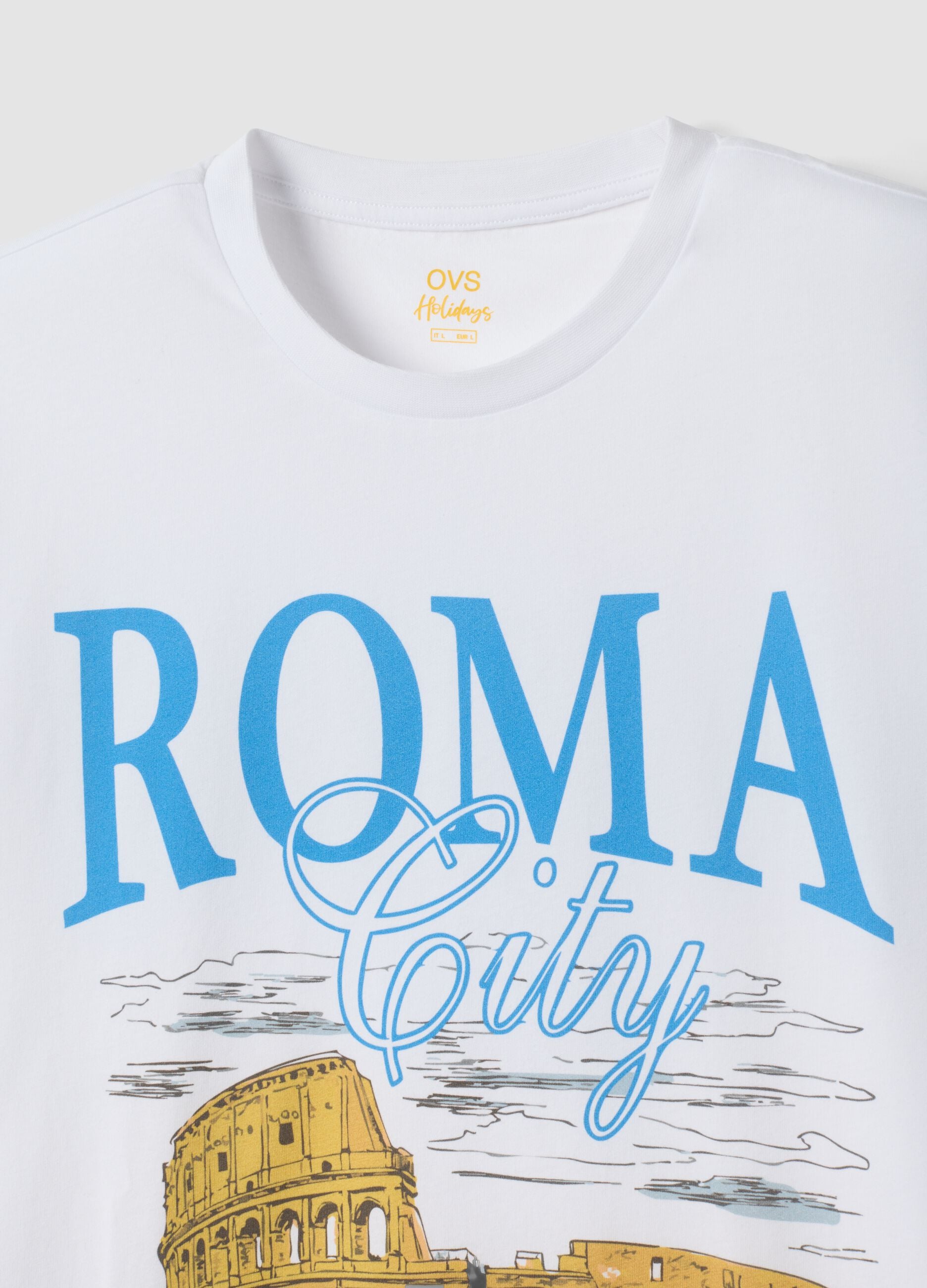 Wei&szlig;es T-Shirt aus reiner Baumwolle mit Print, Regular Fit