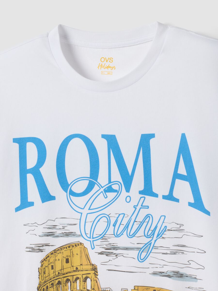 Wei&szlig;es T-Shirt aus reiner Baumwolle mit Print, Regular Fit_5